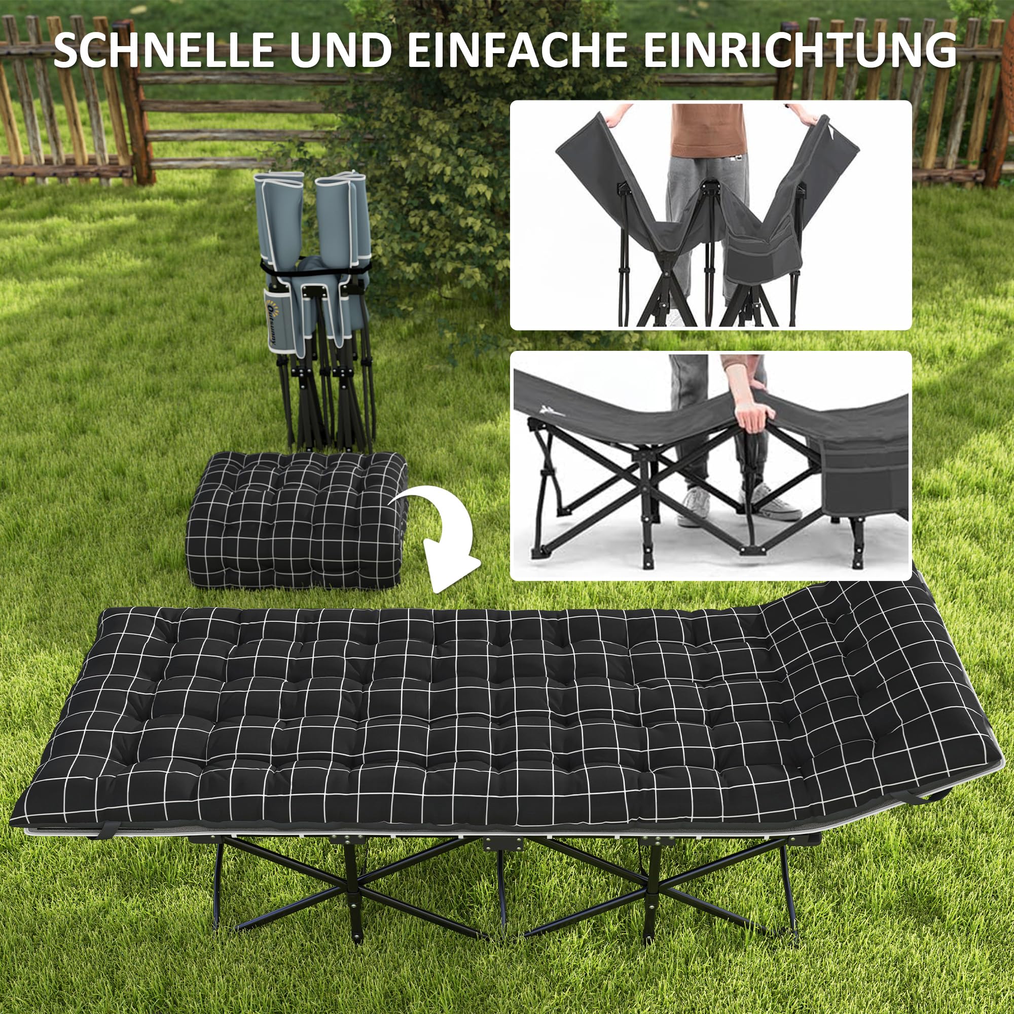 Outsunny Feldbett faltbar Campingbett Matratze 190 x 67 x 37 cm Schwarz