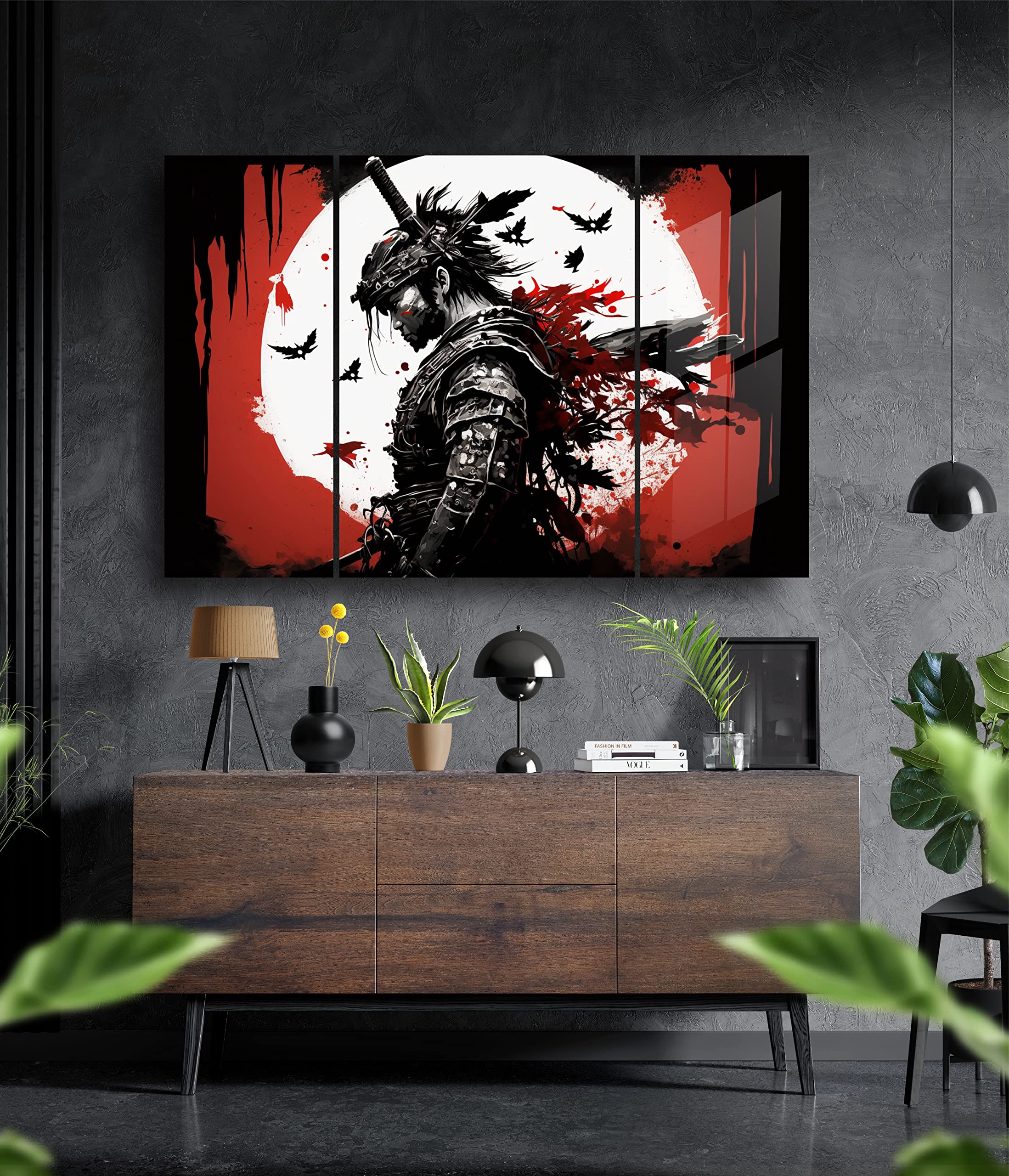 Manschin-Laserdesign Premium Wandbild aus Acrylglas - KEIN LEINWANDBILD - Samurai japanisch modern Abstrakt Weiß Gold Wandbilder Wanddekoration Design (Acrylglas, 90 x 60 cm)