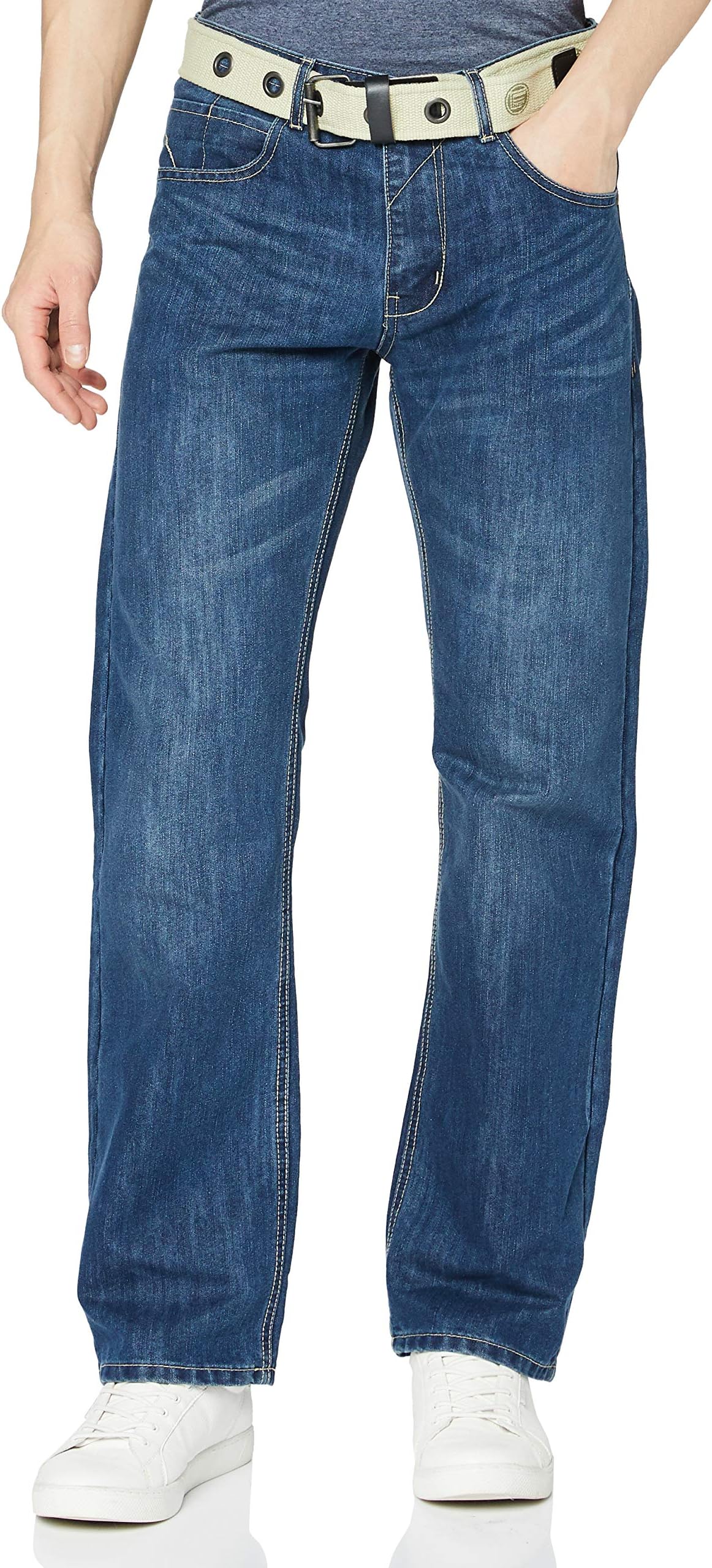 Ze ENZO Men's Ez15 Loose Fit Jeans, Blue (Midwash), 40W 32L UK