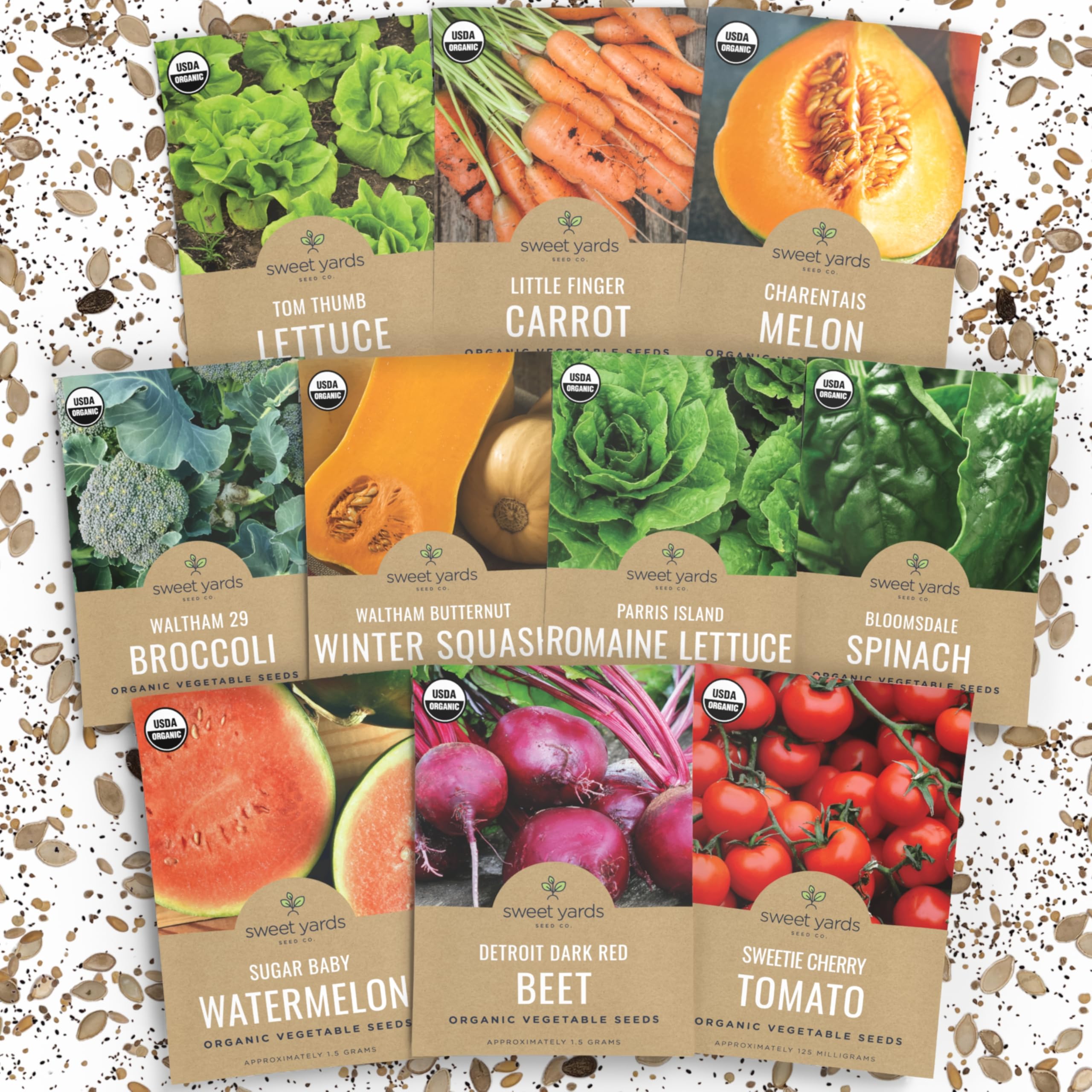 Organic Heirloom Garden Seeds Variety Pack - 10 Individual Packs - 2026 Season - Cherry Tomatoes, Spinach, Squash, Watermelon and More! for Indoor & Outdoor Planting (Non-GMO, Certified Organic)
