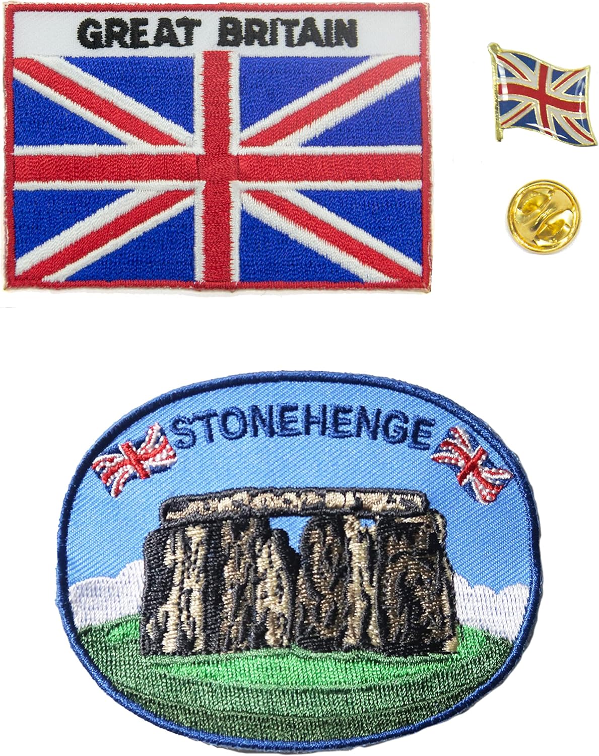 A-ONE -Stonehenge Paste Patch-England Country Flag Iron On Sew On Emblem-United Kindom Flag Badge Metal Button Pin Badge for Travel Pants Handbag Backpack NO.166B