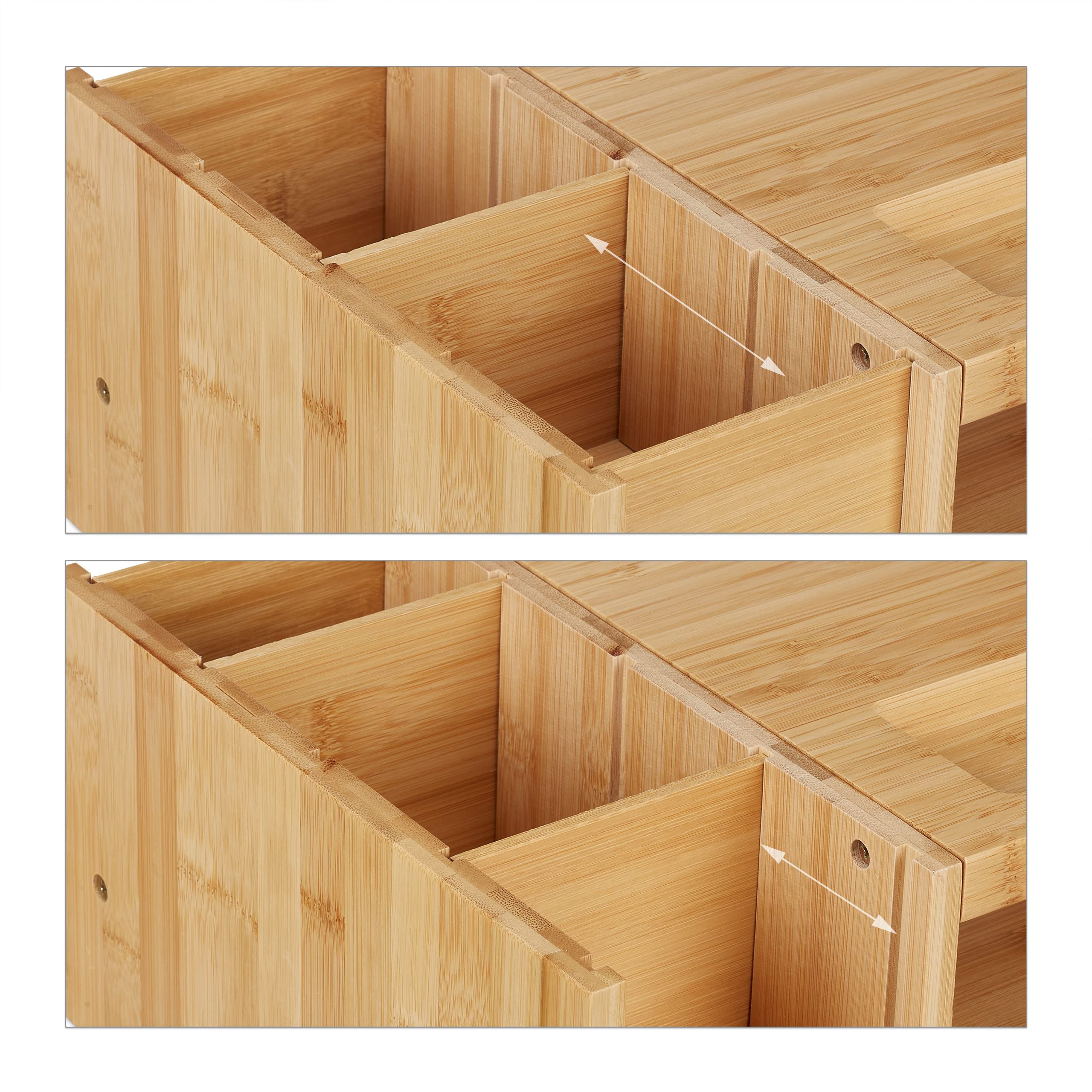 Relaxdays Support Moniteur Bambou, rehausseur écran à Compartiments, HLP 15,5x62,5x28 cm, Dessous d’Ordinateur, Naturel