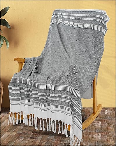 Miniatura 15 de Genovega Manta grande de verano, decoración bohemia neutra para cama, sofá, silla, decorativa, ligera, mexicana, bohemia, algodón, blanco, crema,