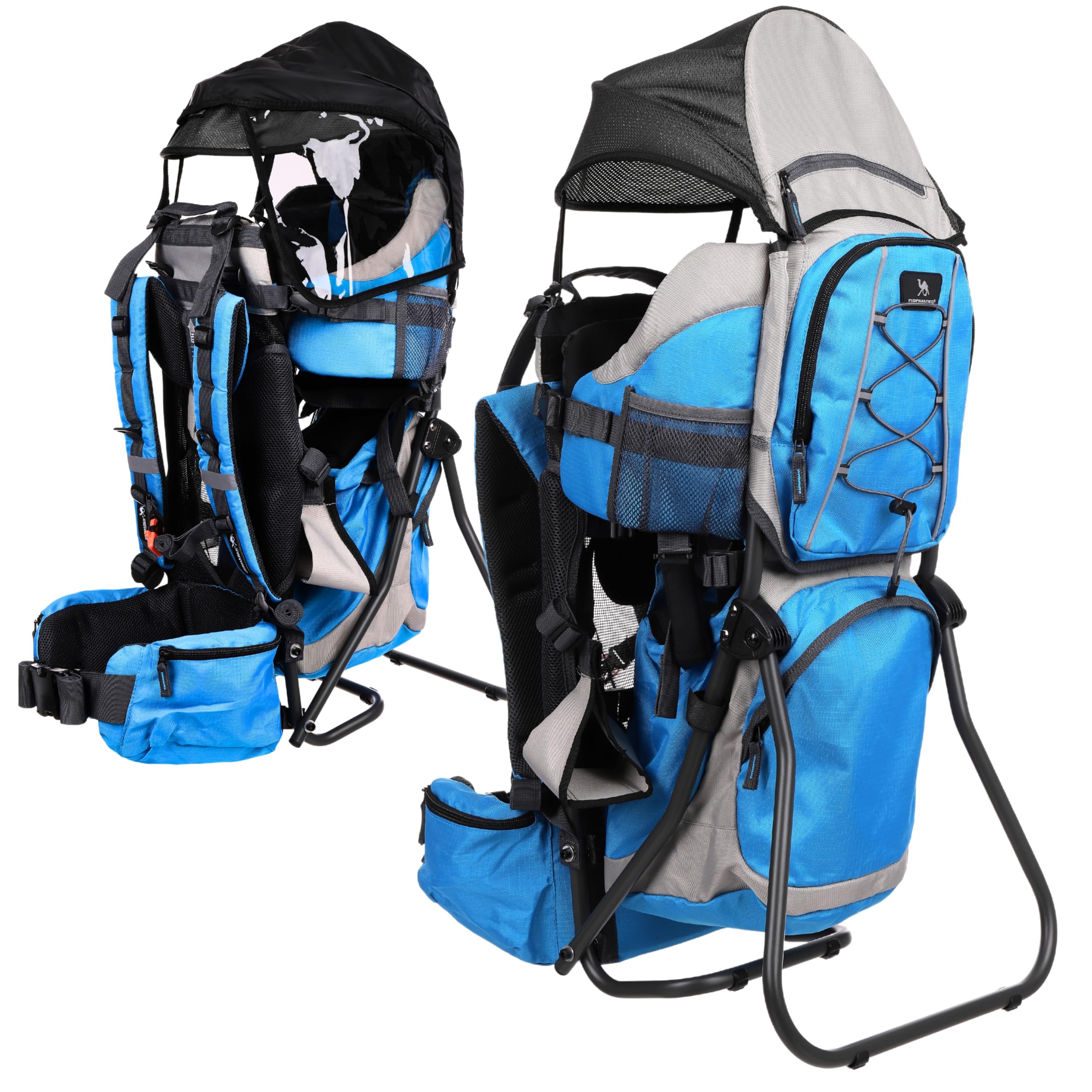 DROMADER Baby Carrier Backpack - Toddler Hiking Backpack with Sun Canopy, Rain Cover, Insulated Pouch, Changing Mat & One-Hand Foldable Frame – Blue