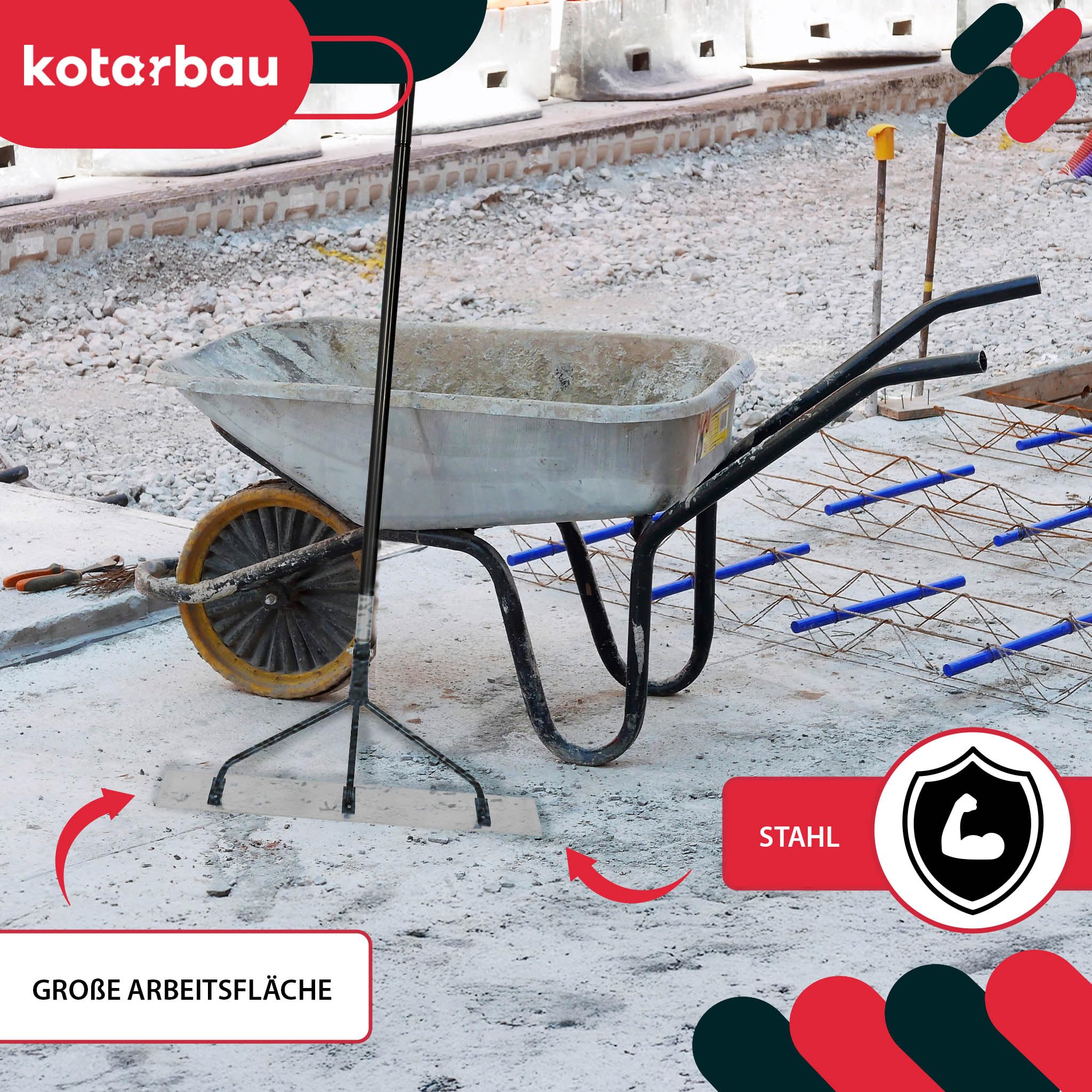 KOTARBAU® Regla para Hormigón - Acero - 62,5x9 cm - Regla para Concreto - Plata Negro - Herramienta De Albañil - Alisador de Hormigón - con Mango de Aluminio 161,5 cm