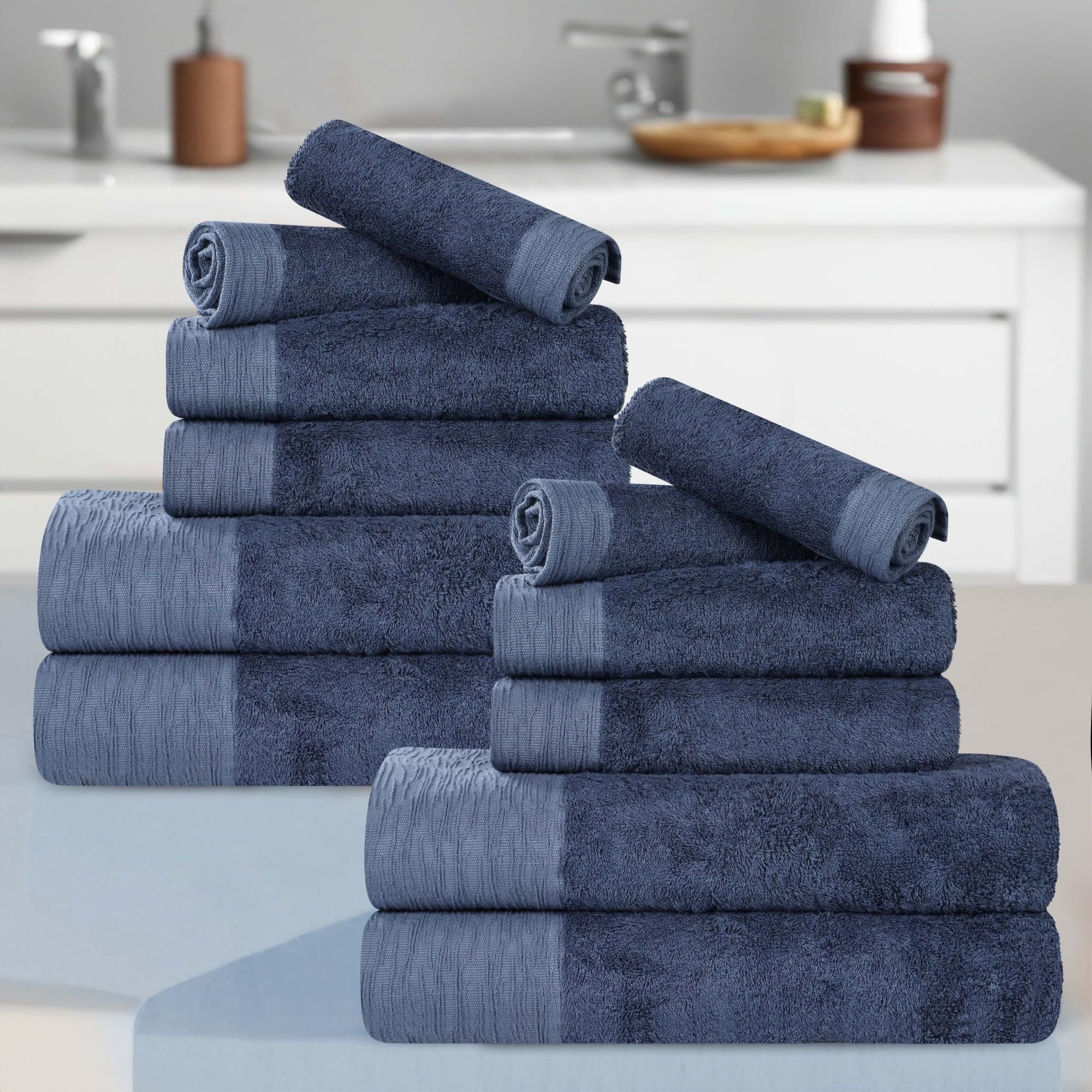 Superior Rayon from Bamboo Blend 12-Piece Towel Set, Luxury Quick Dry, Bathroom Essentials, Shower, Spa, Plush Soft Absorbent Towels, Includes 4 Bath,