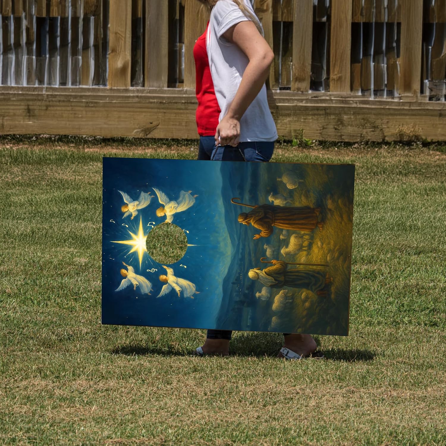 VictoryStore Nativity Cornhole Bag Toss Game 24x36” – Christian Christmas Outdoor Game Set | Includes 2 Wood Boards & 8 Bean Bags