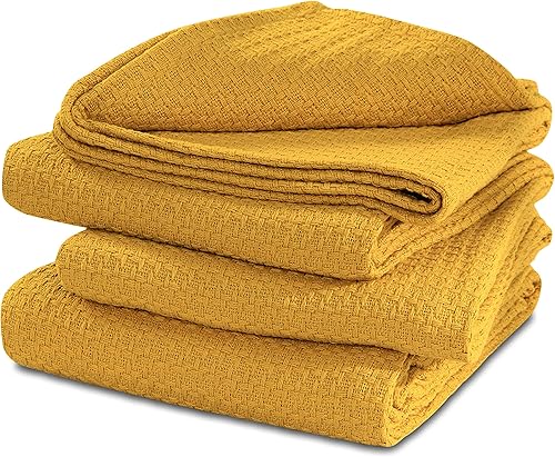 Miniatura 1 de Manta térmica de 100 % algodón, transpirable, súper suave, para todas las estaciones, peso ligero para decoración del hogar (mostaza,