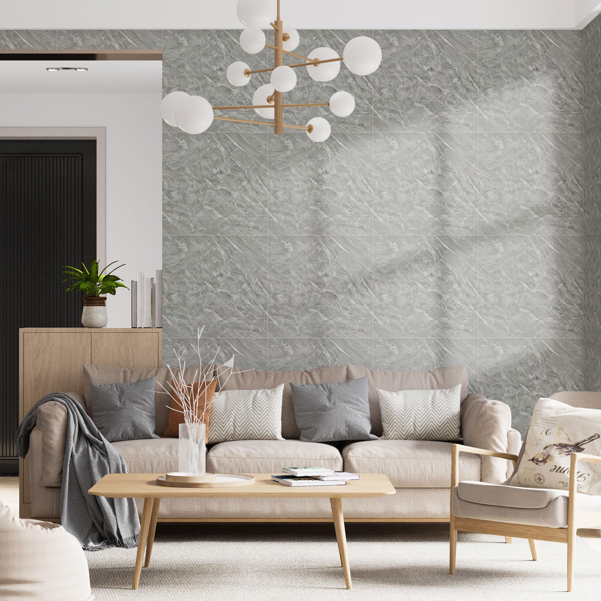 WADLE - Piastrelle adesive da parete per doccia, impermeabili, in marmo, 60 x 60 cm, autoadesive, confezione da 20, colore grigio