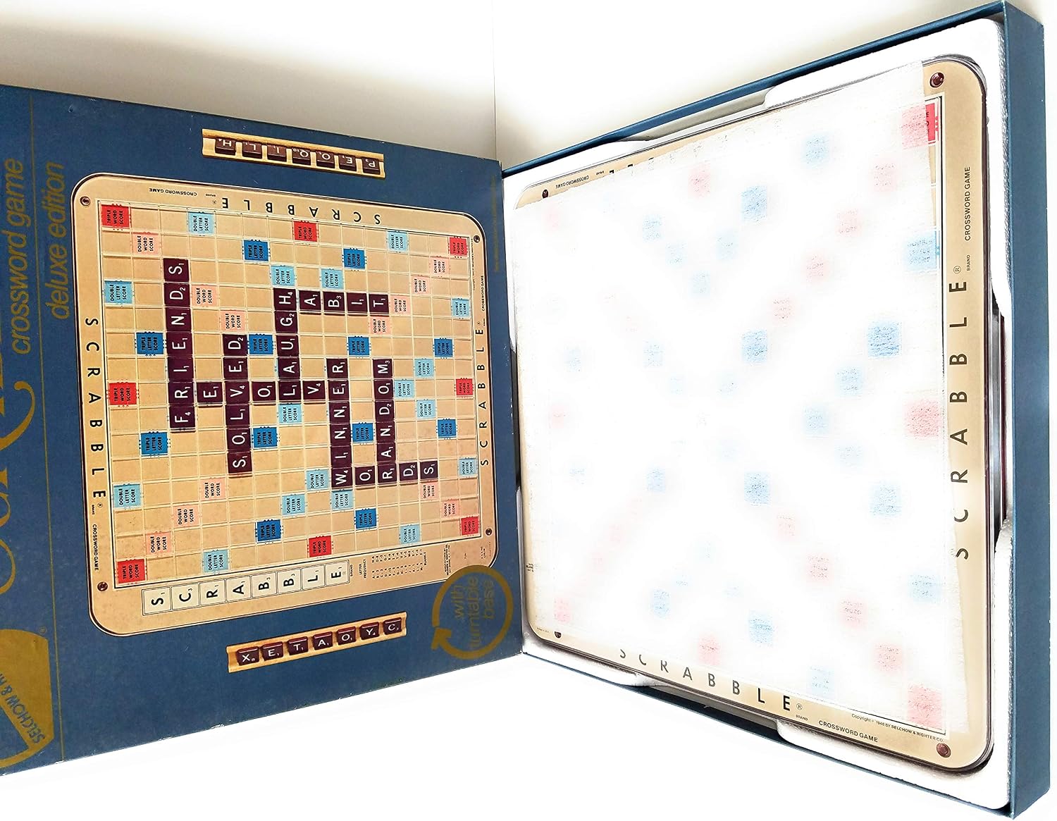 Scrabble Deluxe 1977 Edition Plastic rotating Turntable game Board With Grid