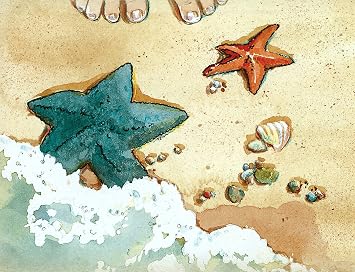 Starfish on the Beach Starfish Story Note Cards - Toes and Starfish - 12 Note Cards with Matching Envelopes Stationery