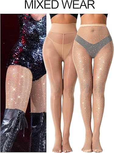 Vista 2 de VEBZIN 2 pares de medias transparentes para mujer, medias de red, conjuntos de medias brillantes, medias transparentes