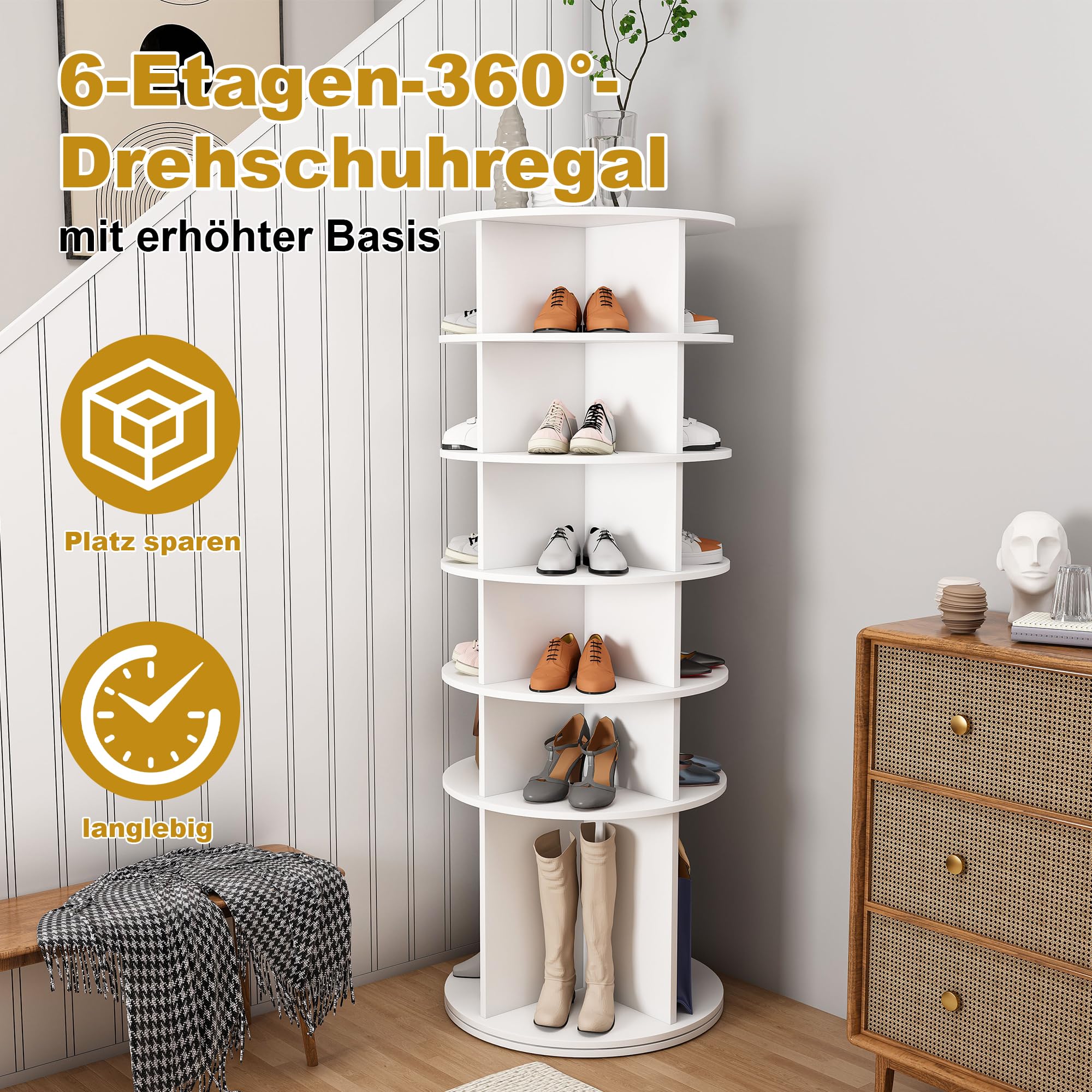 Drehbares Schuhregal mit 6 Ebenen, Lazy Susan, drehbares 360-Grad-Schuhregal, Aufbewahrung, rundes Karussell, vertikale Handtasch (161cm, 6)