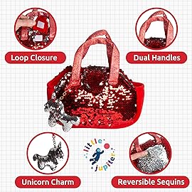 Little Jupiter Plush Pet Set w/Purse - Unicorn Stuffed Animals for Girls - Stuffed Unicorns - Gift for Age 4-7 yrs (White Red Unicorn)