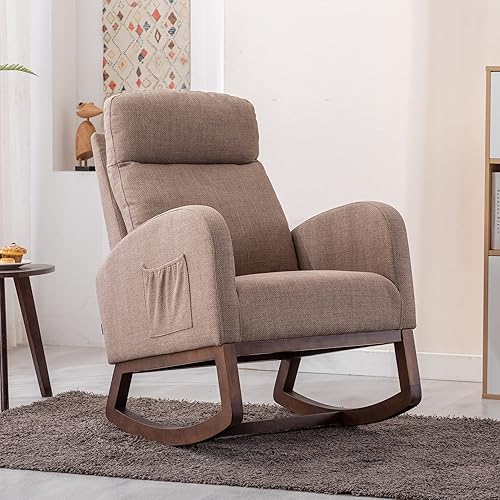 Miniatura 10 de HomSof Mecedora para guardería de poliéster beige silla moderna para sala de estar y dormitorio Poliéster beige,Poliéster Camel