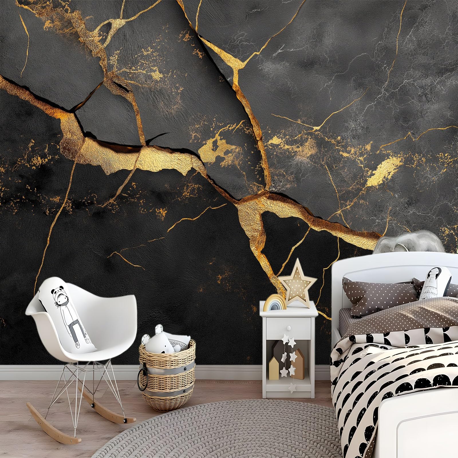 Carta da Parati 200 x 140 cm Marmo Texture Crepe Lusso Astratto Pittura - Fotomurale con Effetto 3D - Decorazione Murale in TNT, per Soggiorno Camera dei Bambini e Corridoio Nero