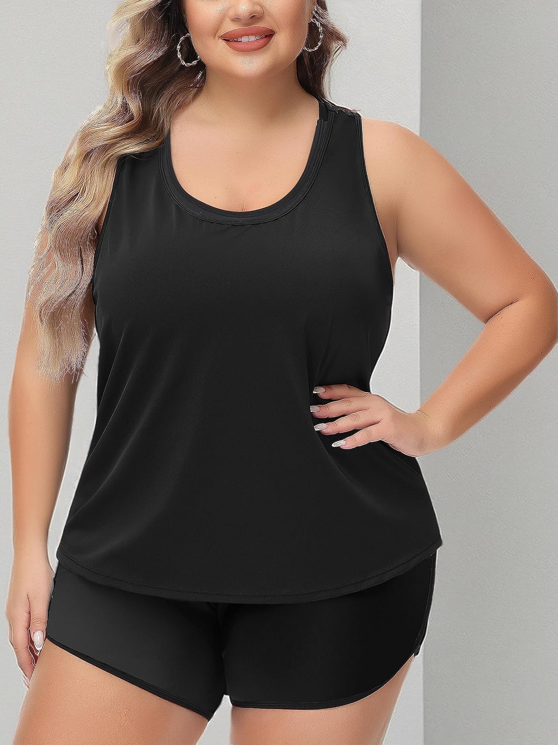 NIeyook Women Plus Size 3 Piece Tankini Swimsuits Athletic Bathing Suits with Boy Shorts Tank Top with Sports Bra