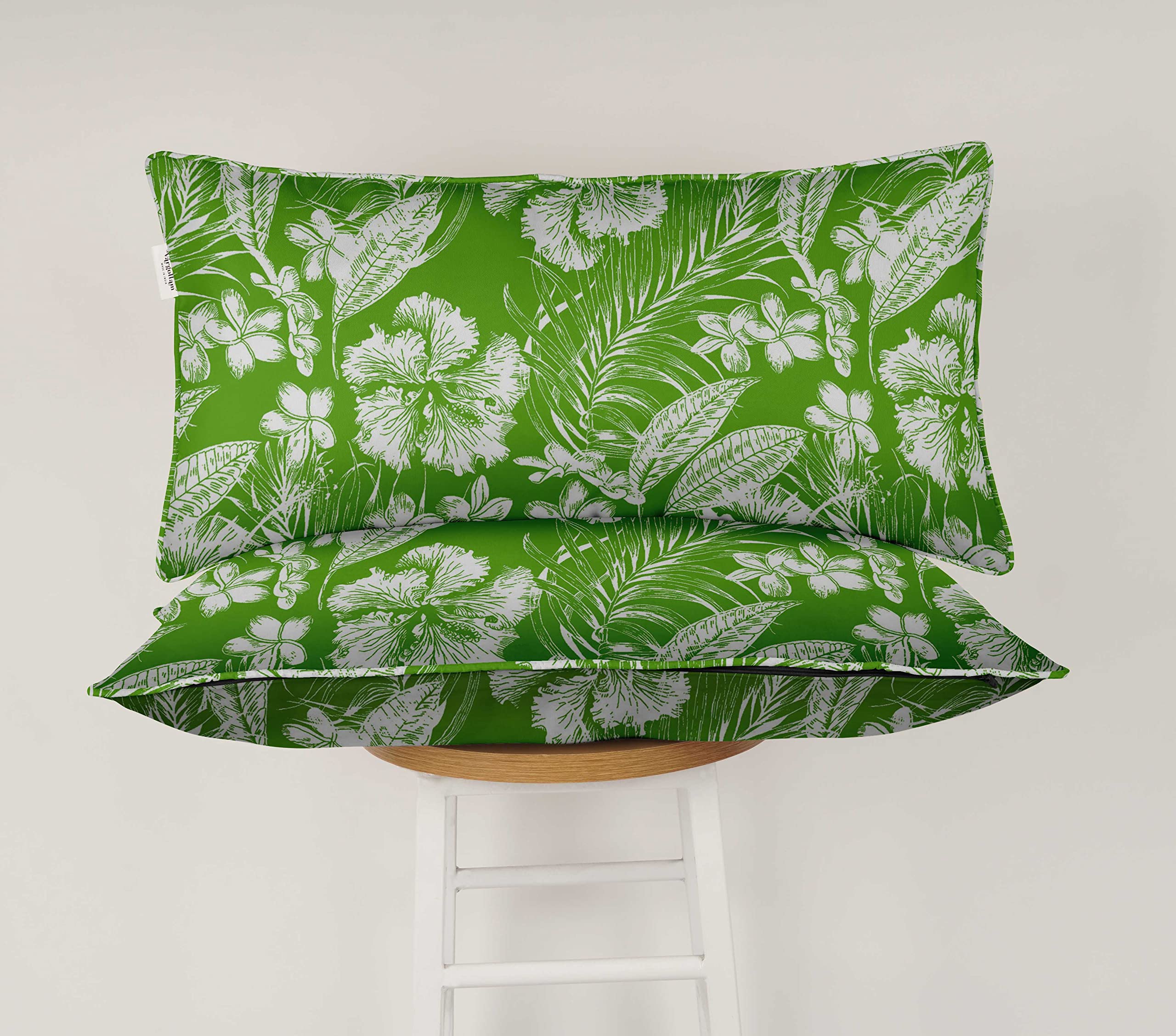 Vargottam Set Di 2 Cuscini Lombari Rettangolari Impermeabili Per Esterno/Interno, 12x24 Cm, Tessuto Poliestere, Fantasia Tropicale