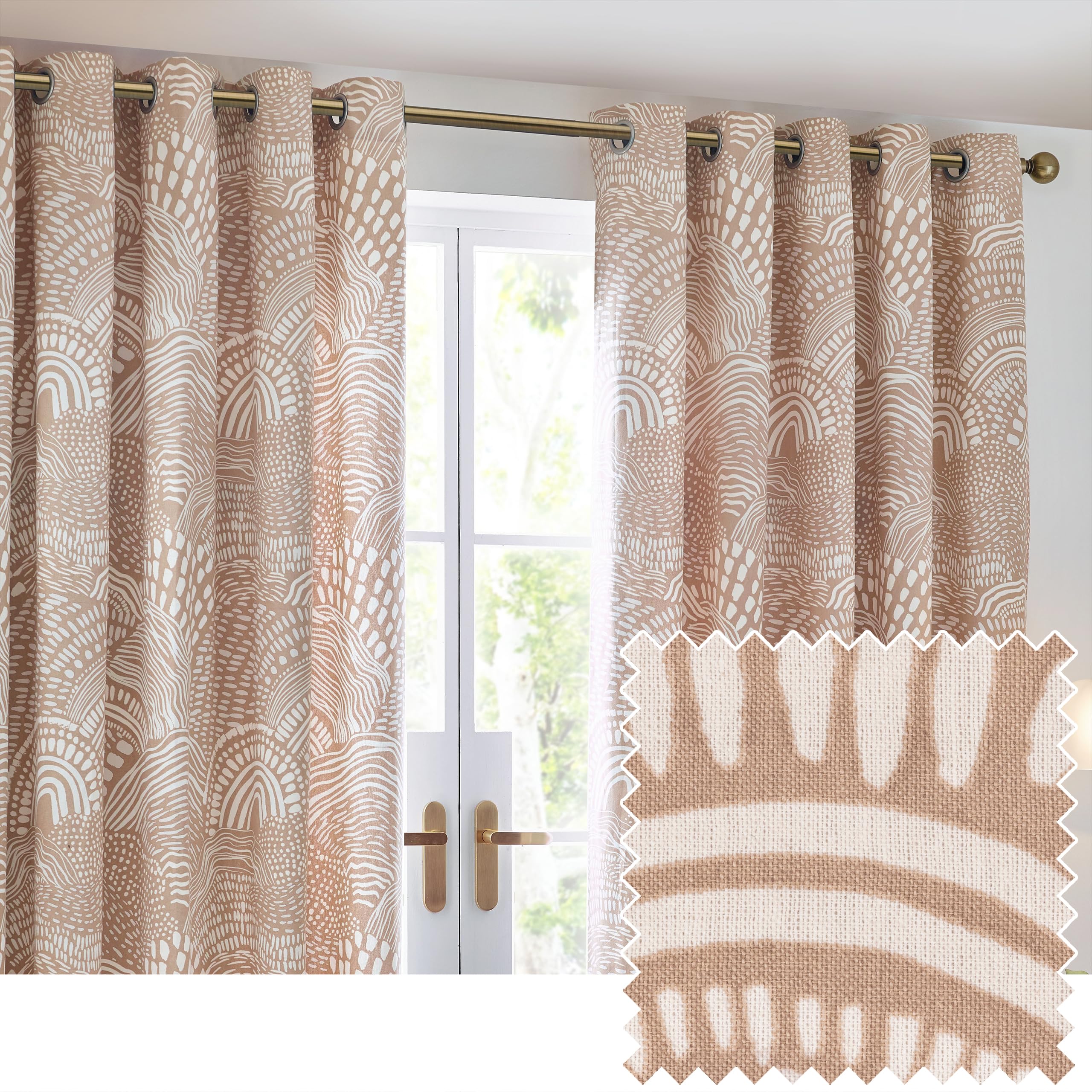Hoem Nola Abstract Eyelet Curtains - Brown Cotton - 168 x 229cm