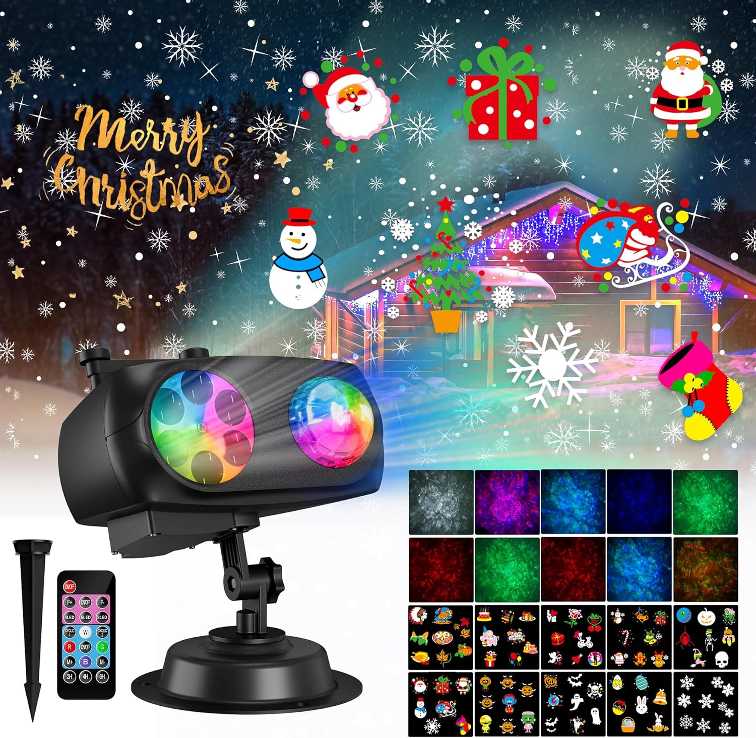 2024 Upgrade 4 Pattern & 8 Pattern Halloween Christmas Holiday Projector Lights Outdoor, Projection Light for Xmas Halloween Party Garden Decorations