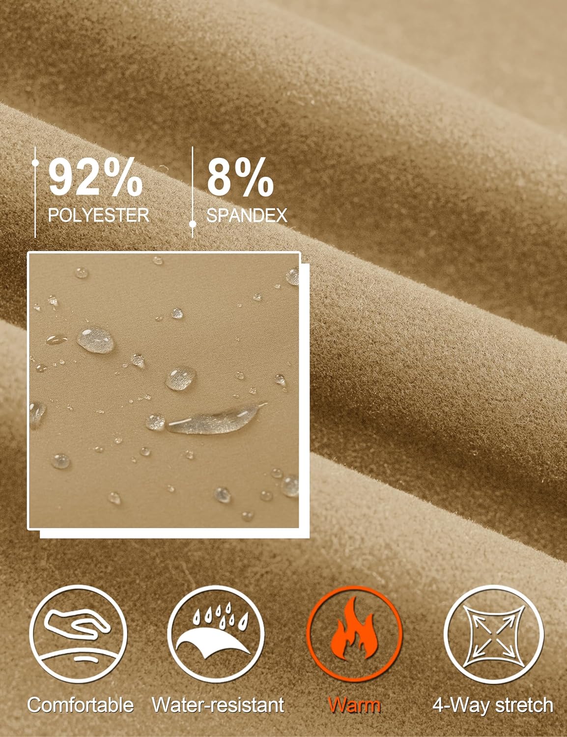 TACVASEN Winter Golf Pants for Men Fleece Lined Work Business Casual Dress Slacks Water Resistant Stretch Warm Trousers - Image 3