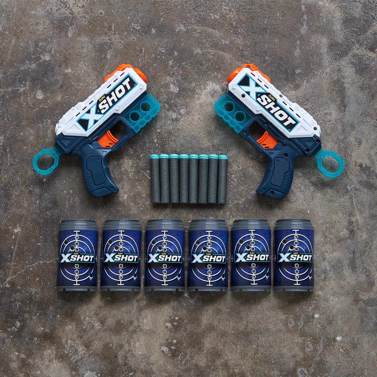 XShot Excel Double Kickback Foam Dart Blaster Combo Pack (8 Darts, 6 Cans) by ZURU