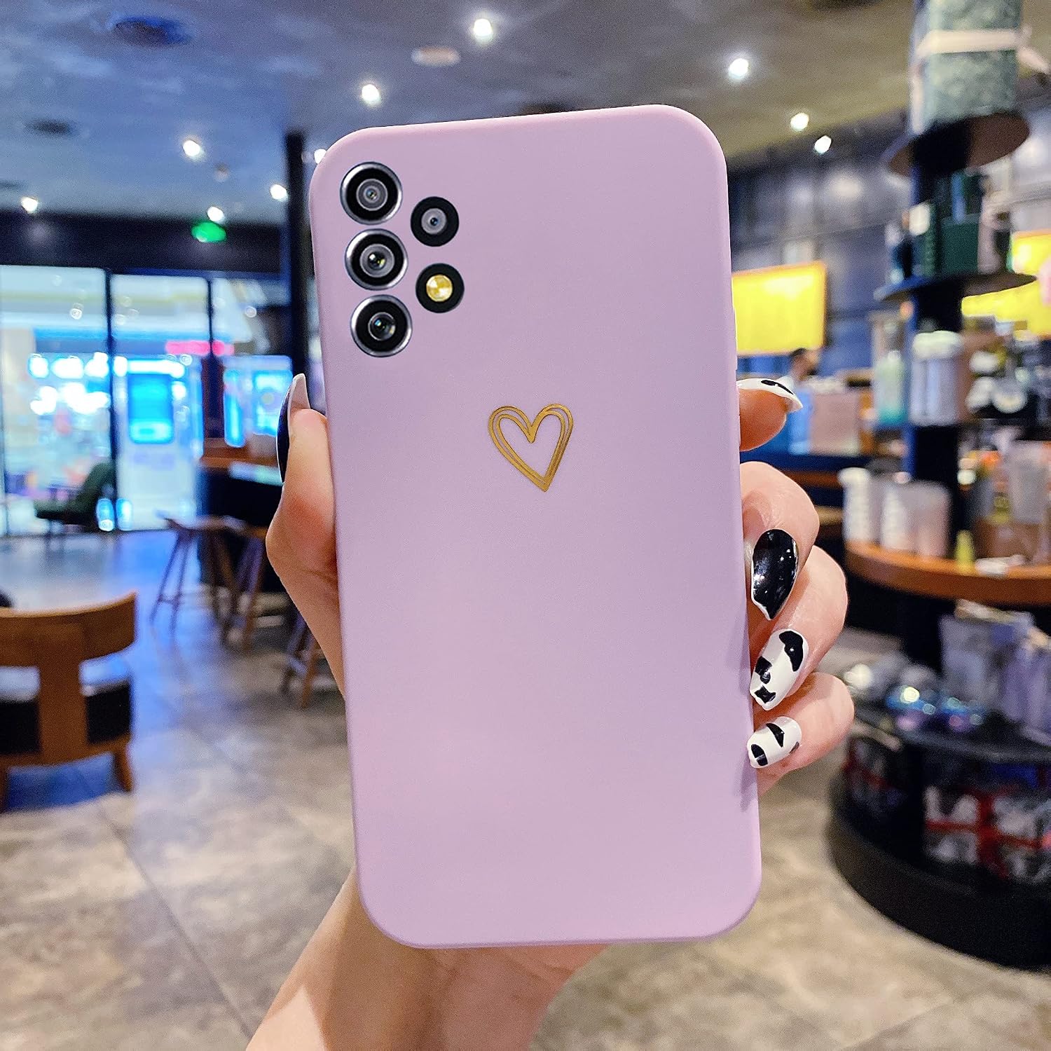 Qokey Compatible for Samsung Galaxy A32 5G Case(Not fit A32 4G), Plating Love Phone Case, Cute Gold Heart Pattern Soft Shockproof Protective Liquid Silicone TPU Case for Girls Women Men - Purple