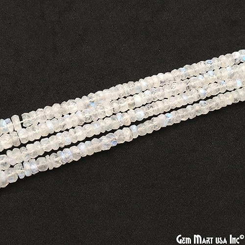 Miniatura 2 de Rainbow Moonstone Micro Facetado Rondelle 0.118-0.157in 13 pulgadas de longitud increíble azul brillante 100% natural GemMartUSA (RLRM-70002)