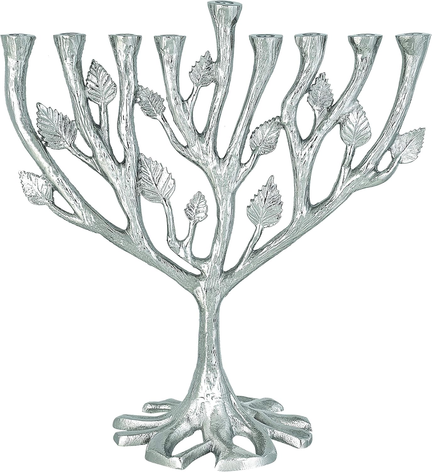 Textured Leaf Menorah Highly Polished Nickel Plated Finish