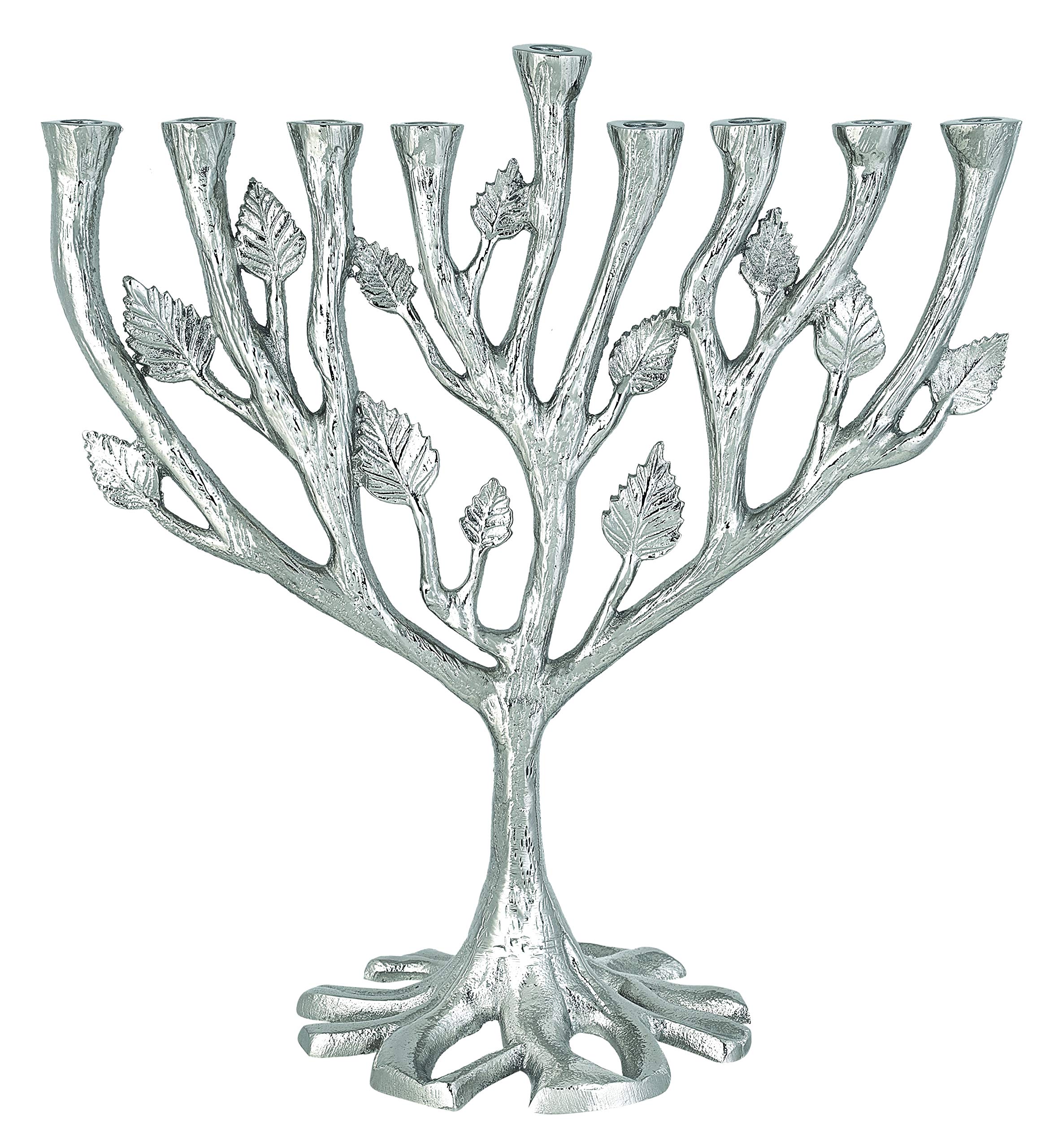 Aviv Judaica Textured Leaf Menorah Highly Polished Nickel Plated Finish