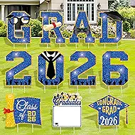 2026 Graduation Decorations Yard Signs, 11PCS Graduation Yard Signs Class of 2026, Blue Gold Congrats Grad Lawn Decorations with Stakes, Large Outdoor Graduation Party Decor for High School & College