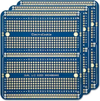 ElectroCookie Solderable Breadboard PCB Double Column Board for Electronics Projects Compatible for DIY Arduino Soldering Projects, Gold-Plated 3 Pack, Blue