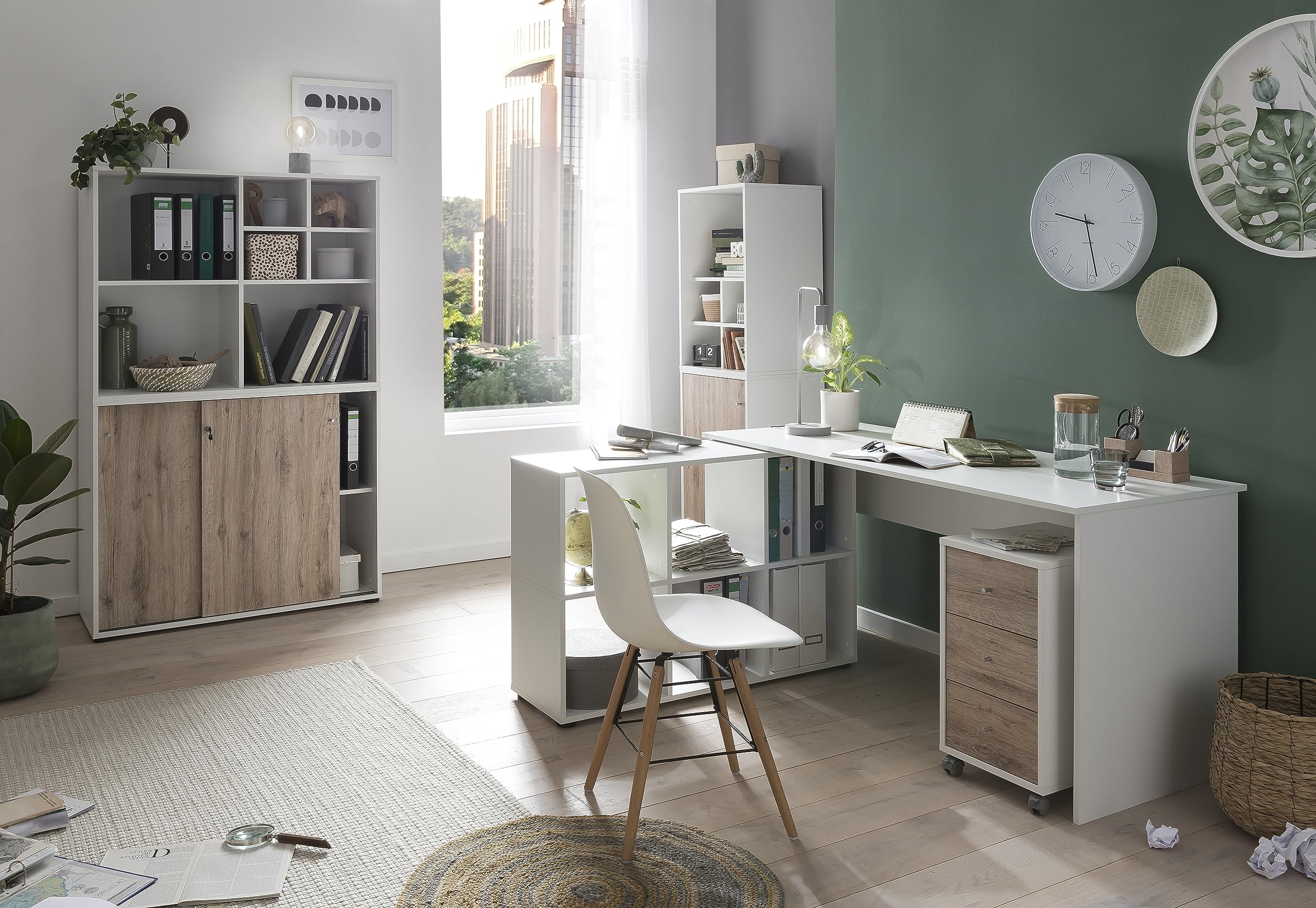 Schildmeyer Reno 400 701764 Armoire De Classement, Blanche/Décor Chêne Sauvage, 100 x 41 x 83,6 cm