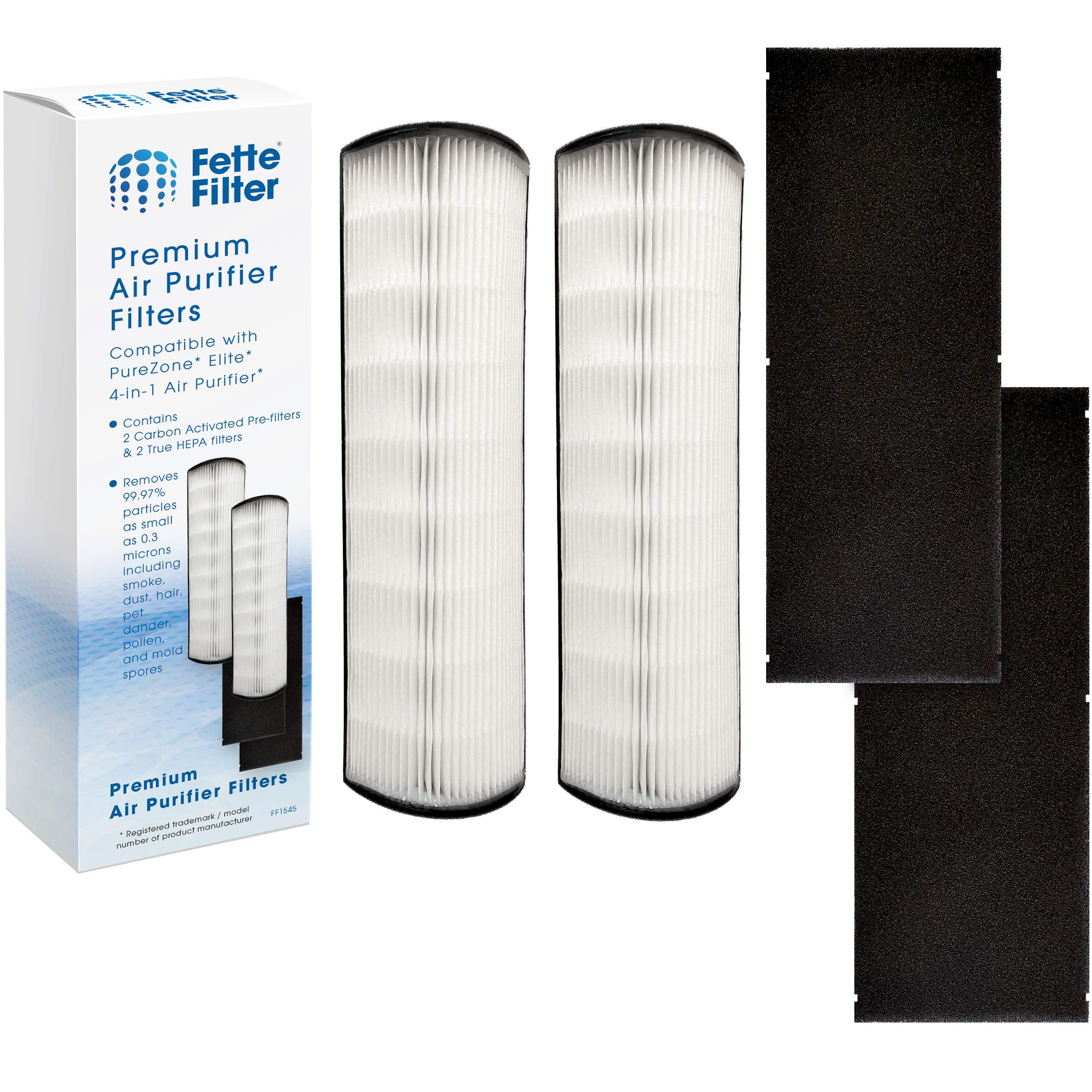 2-in-1 True HEPA Replacement Filter Compatible with Pure Enrichment PureZone Elite 4-in-1 Air Purifier (PEAIRTWR), Carbon Activated Pre-filter + True HEPA Air Filter, 2 Pack