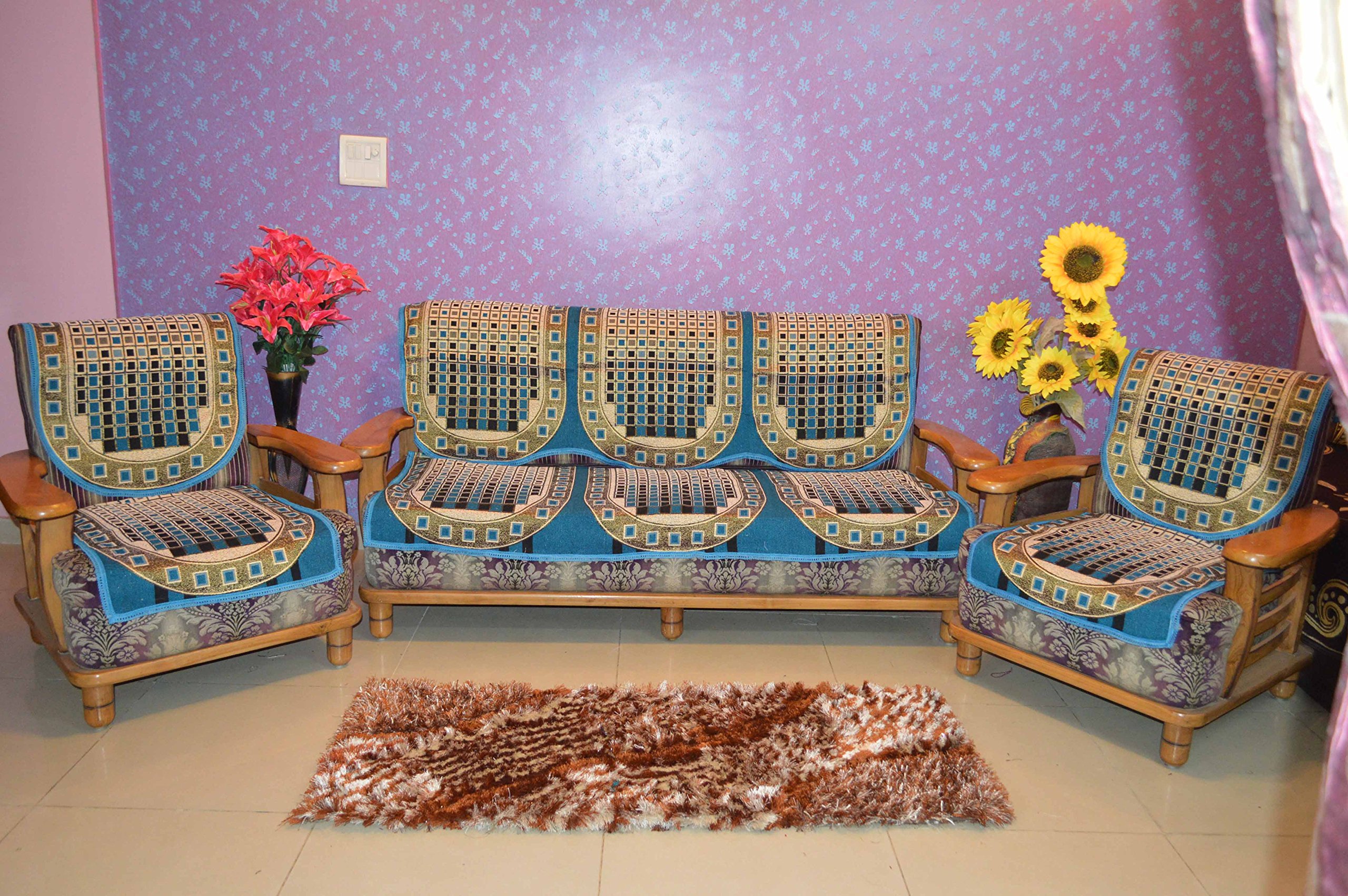 House AttireJacob Matrix 5 Seater Sofa Cover (Turquoise Blue)