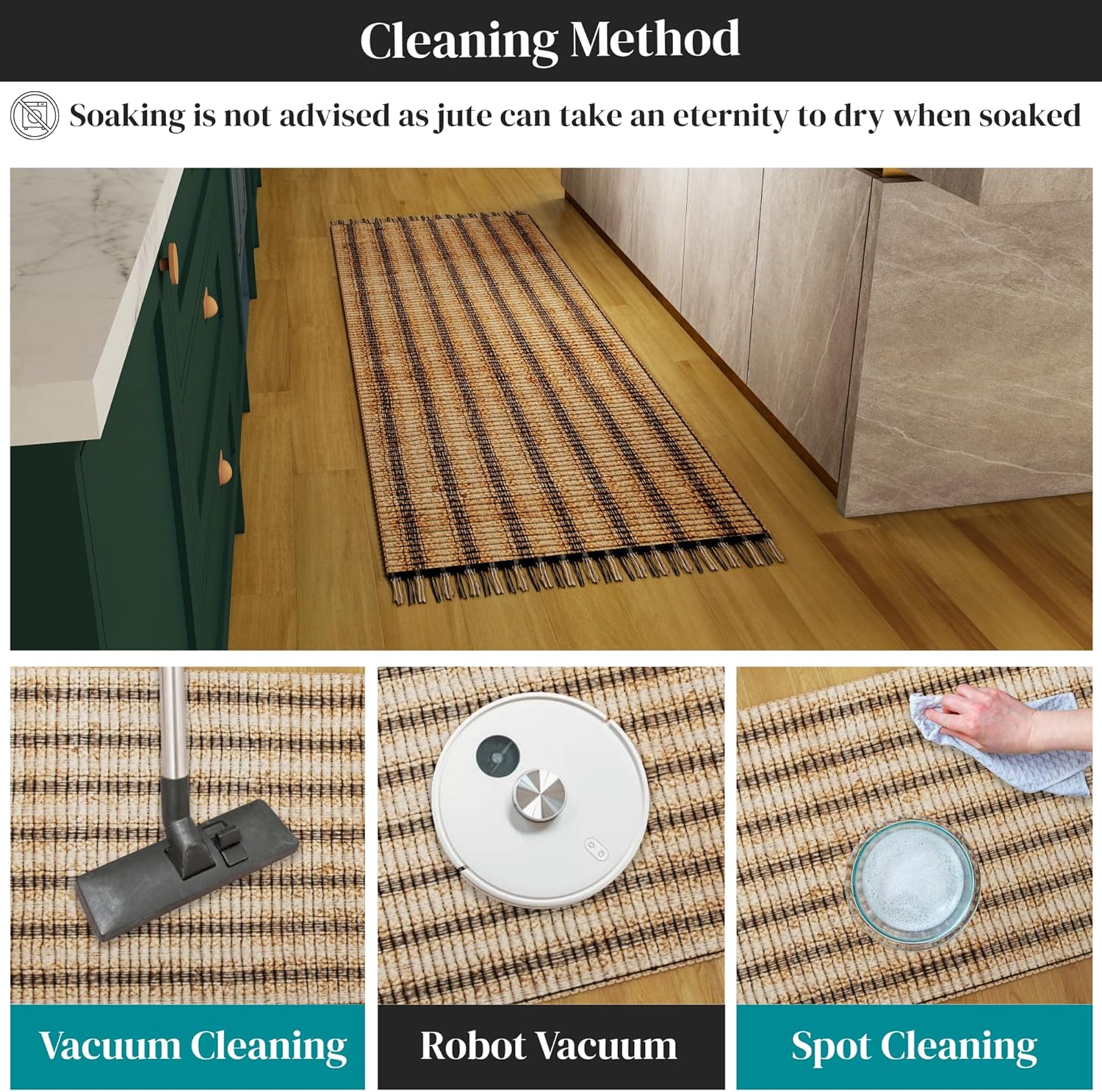 Eco Crave Jute Runner Rug 2.6x8 ft – Handwoven Boho 100% Natural Jute Striped Runner, Indoor High-Traffic Hallway/Entryway Accent Rug, Non-Slip, Eco-Friendly for Kitchen, Living Room, Bedroom