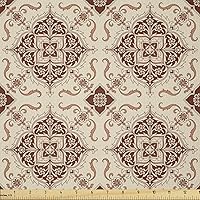 Vista 65 de Ambesonne The Yard, tela de mariquitas de The Yard, flores exóticas hibisco hawaiano follaje ilustración botánica flor de primavera, tela