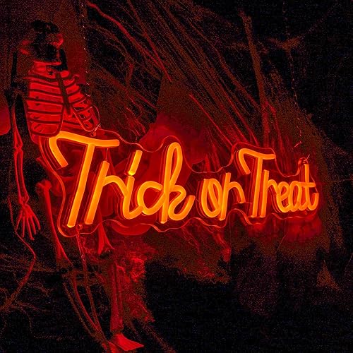 Miniatura 2 de Letrero de neón LED de Halloween con texto en inglés "Trick or Treat", para Halloween, fiesta, bar, dormitorio, habitación de niños, decoración de