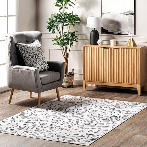 nuLOOM Tania Modern Symbols - Alfombra decorativa lavable a máquina, 3 x 5, gris claro