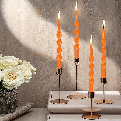 Miniatura 7 de Velas cónicas naranjas en espiral, palitos de vela de 10 pulgadas, sin perfume, para Halloween, Navidad, boda, fiesta, cena, decoración del hogar