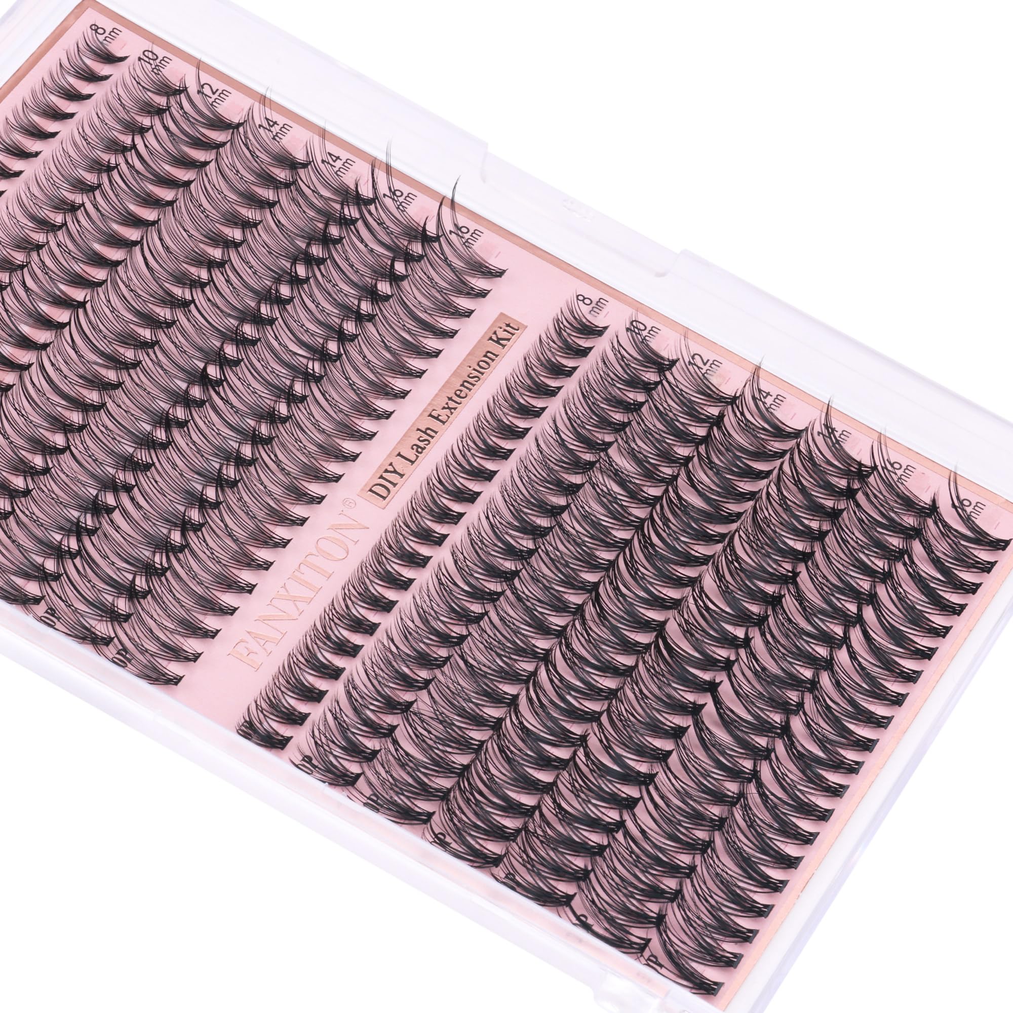 FANXITON DIY Individual Eyelash Extension Kit, Thick Volume Lash Clusters 40D+50D D Curvature, 280 Pieces Thin Band Cluster Lashes with Bond and Seal Tweezers: (NG04)DIY Lash Extension Kit-D