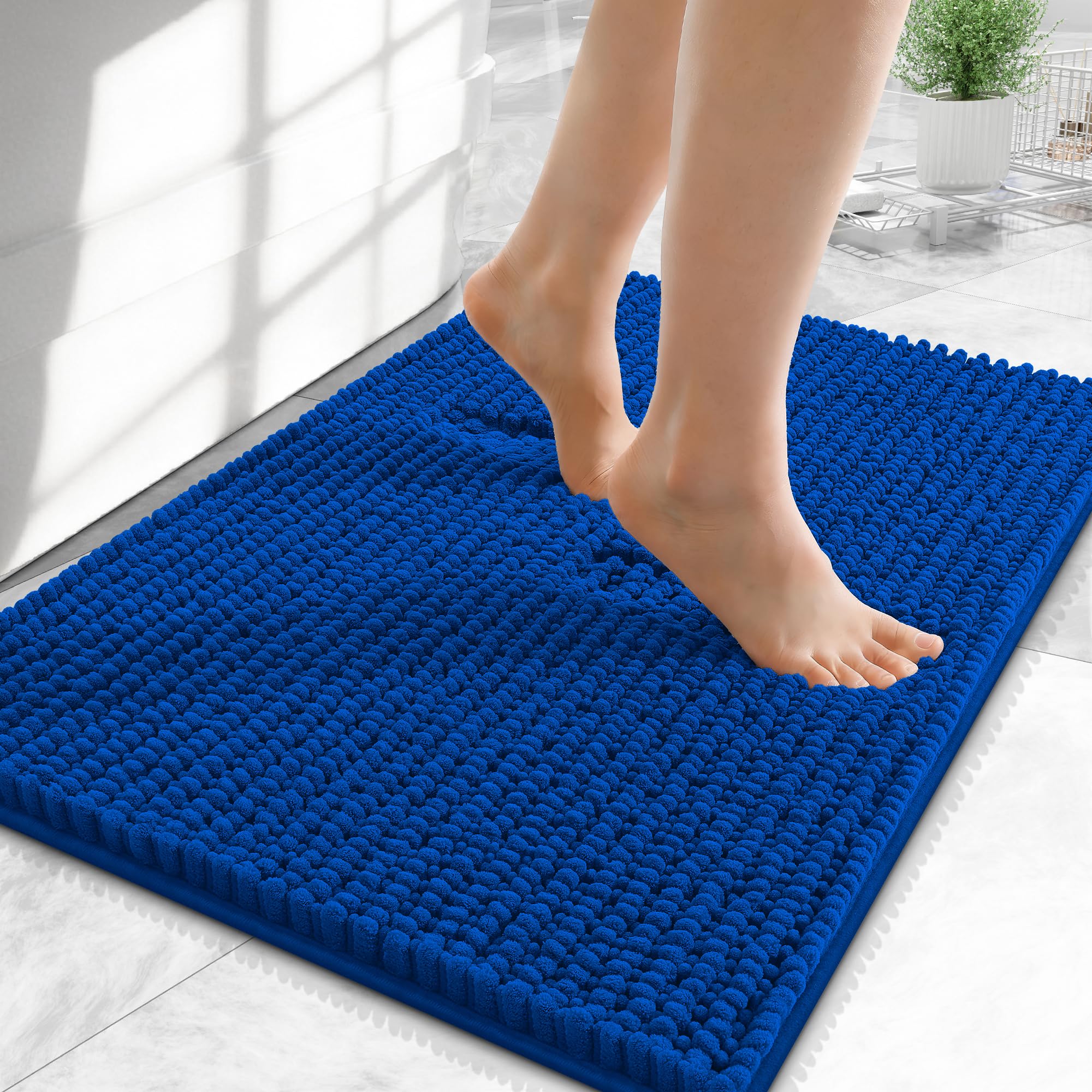OLANLY Thick Chenille Small Bathroom Rugs Mats 24x16, Royal Blue
