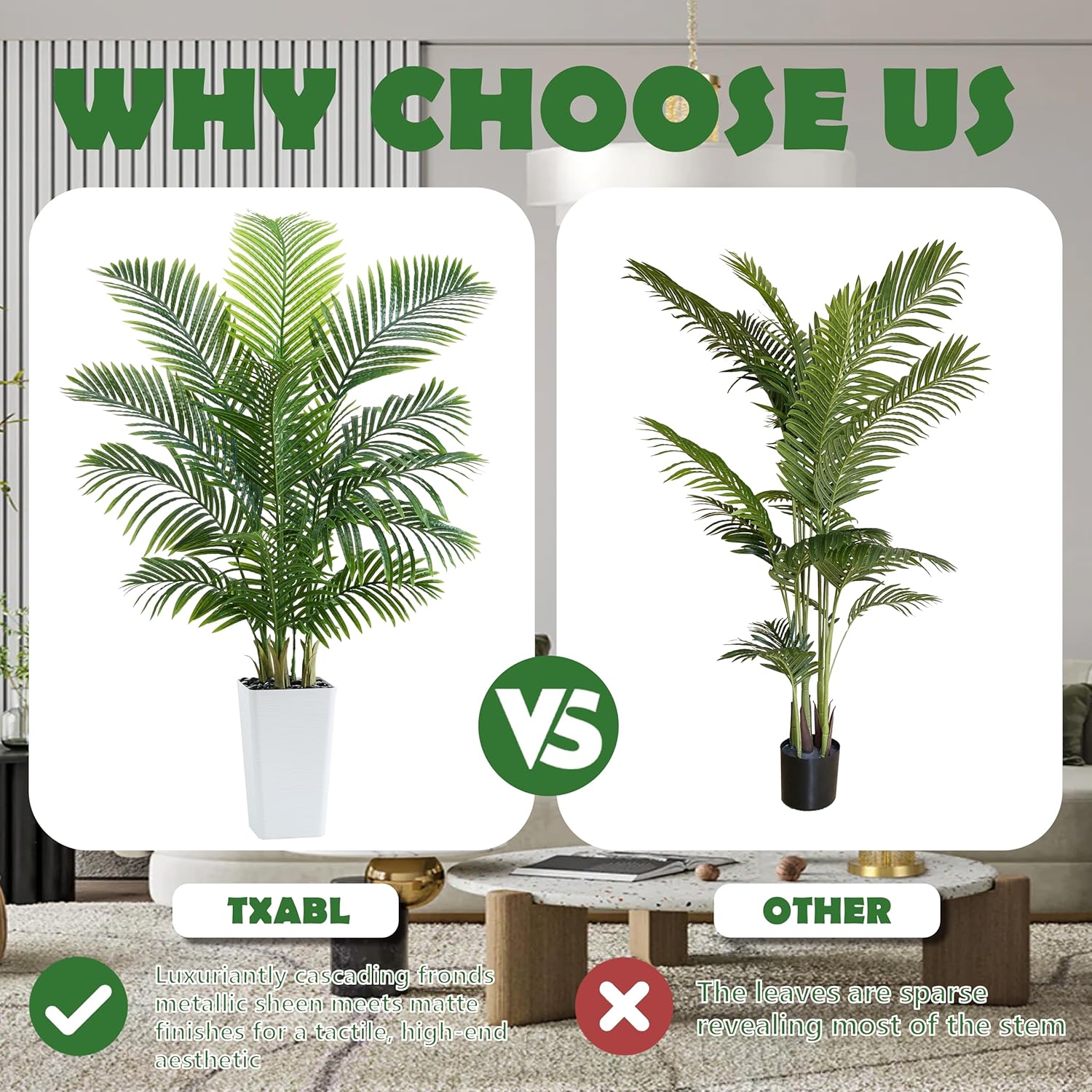 Artificial Palm Tree 5FT - Tall Fake Tree with White Taper Planter & Pebbles, UV Resistant for Indoor & Outdoor, Large Potted Faux Plant, Tropical Areca Floor Plant for Living Room, Office, Home Decor - Image 2