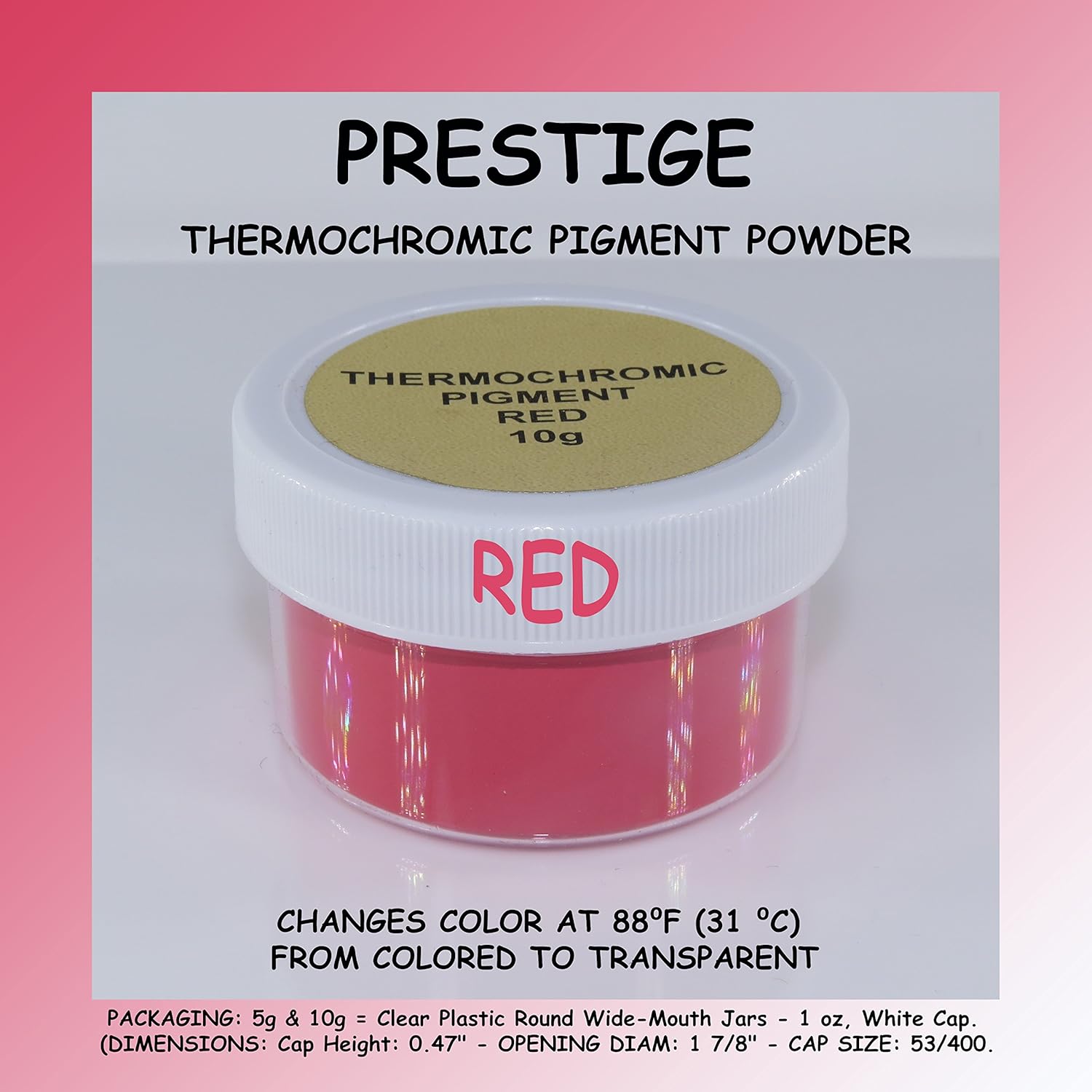 Prestige THERMOCHROMIC Pigment That Changes Color at 88&acirc;&deg;F(31 &acirc;&deg;C) from Colored to Transparent (Colored Below The Temperature, Transparent Above) Perfect for Color Changing Slime! (10g, RED)