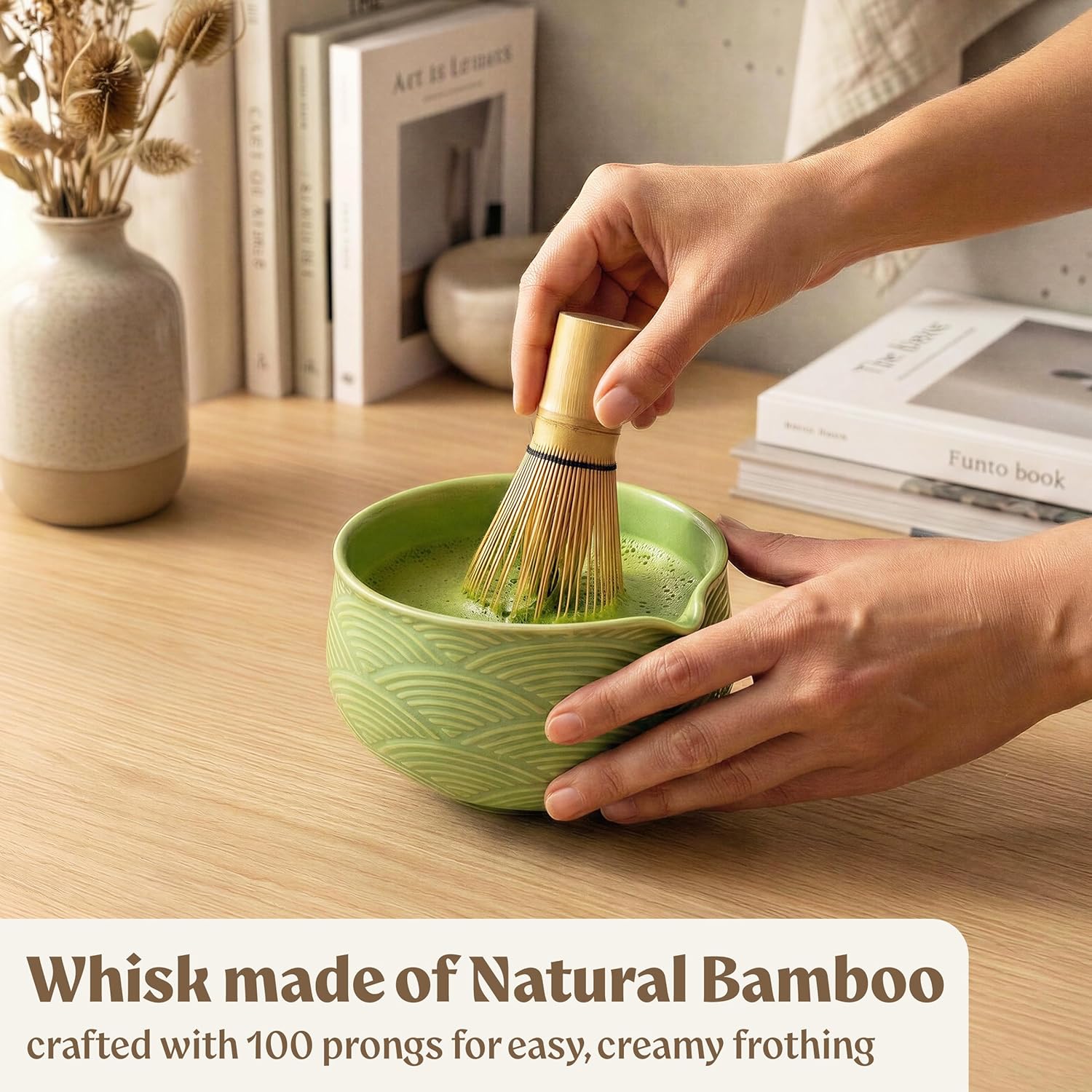 Matcha Kit Whisk Set (7 Pcs) - Complete Matcha Set, Matcha Bowl with Spout, Whisk with Holder, Bamboo Scoop with Rest and Sifter, Perfect Kit for Matcha Lovers (Green Mist) - Image 3