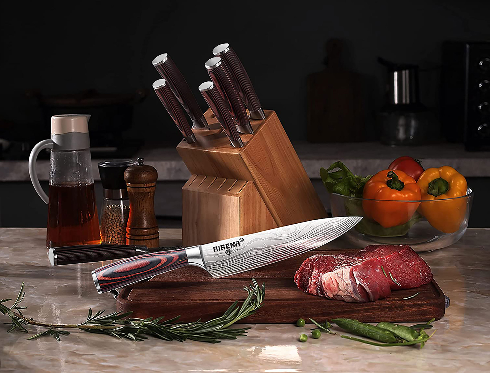 Set De 7 Couteaux De Cuisine Professionnels – Acier Inoxydable Allemand, Tranchant 14°, Avec Coffret