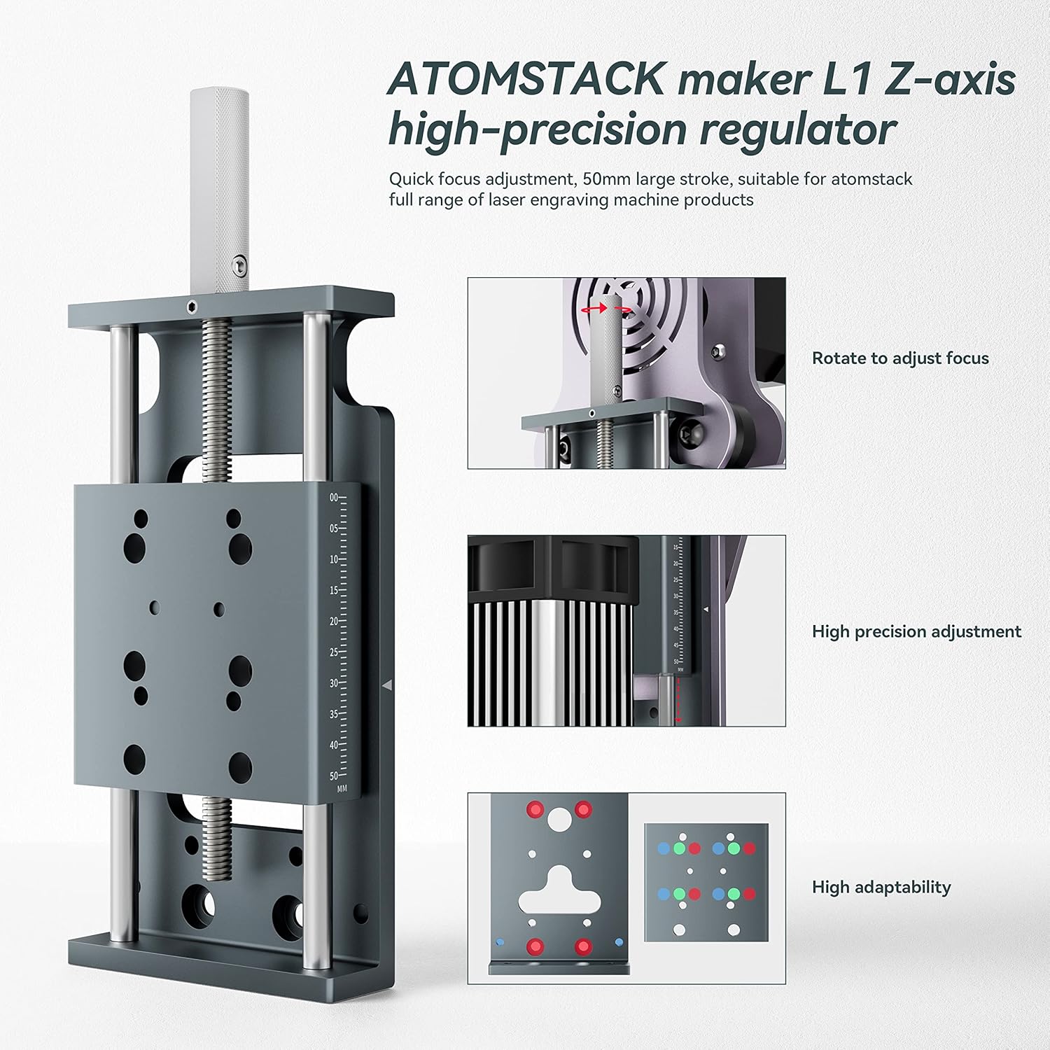 Atomstack Maker L1 Z-Axis Slide Lifting Device, Precise Z-Axis Focusing Adjuster for Precise Focusing of All A30 Pro/X30 Pro/A20 Pro/X20 Pro/A10 Pro/X7 Pro/A5 Pro Laser Engraving Machines.