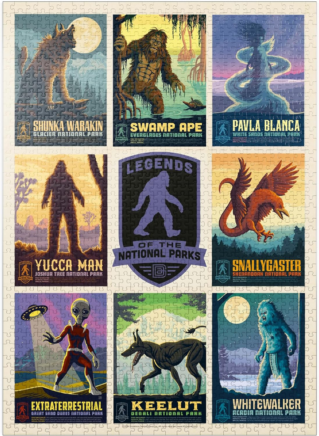 MyPuzzle Legends of The National Parks: Multi-Image Print - Edition 2, Vintage Poster - Premium 1000 Piece Jigsaw Puzzle for Adults