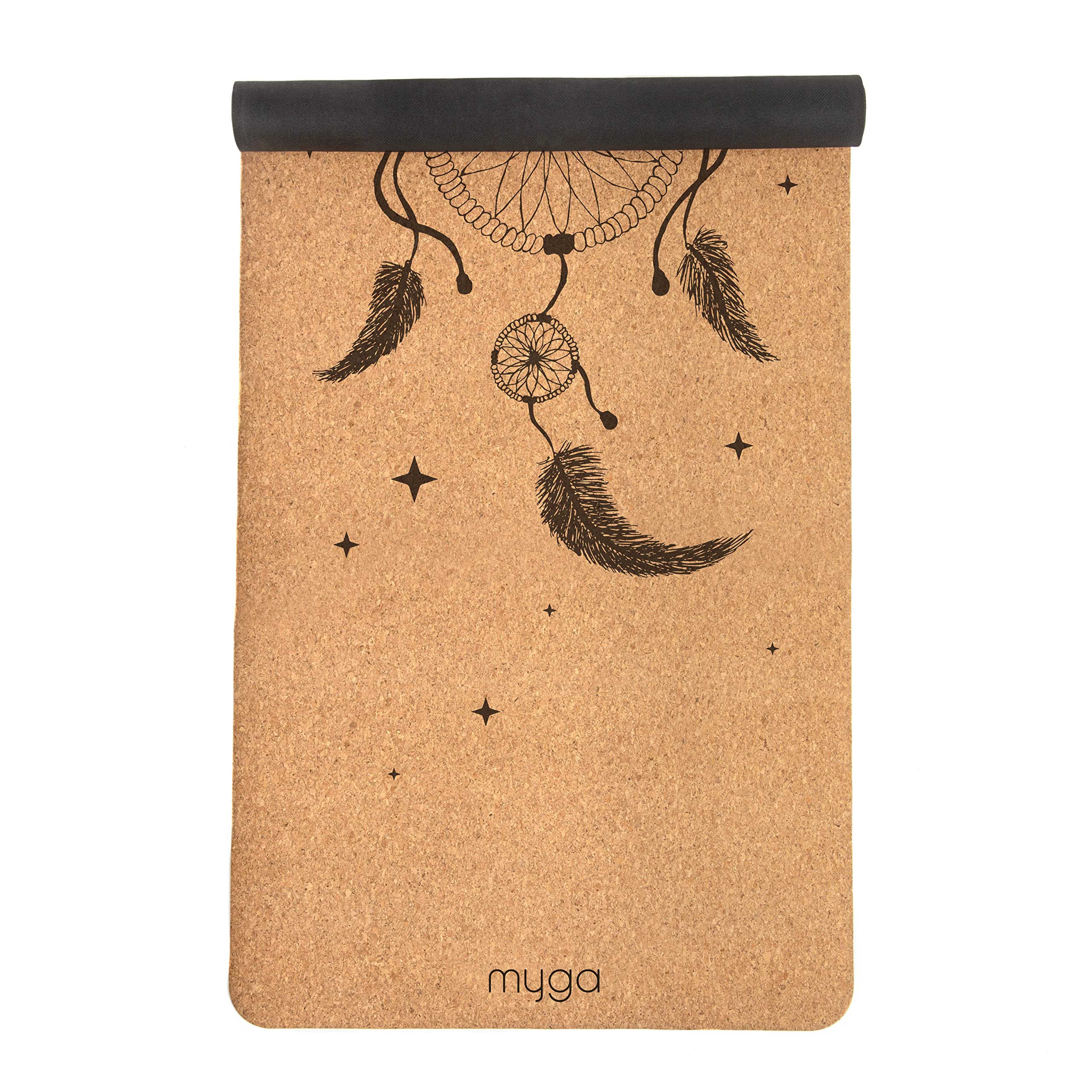 Myga Cork Yoga Mat - Extra Large Exercise Mat with Great Grip for Yoga, Pilates, Stretching and Fitness - Eco-Friendly Natural Cork, ideal for Home & Gym - 205 x 70cm, 6mm Thickness - Dreamcatcher
