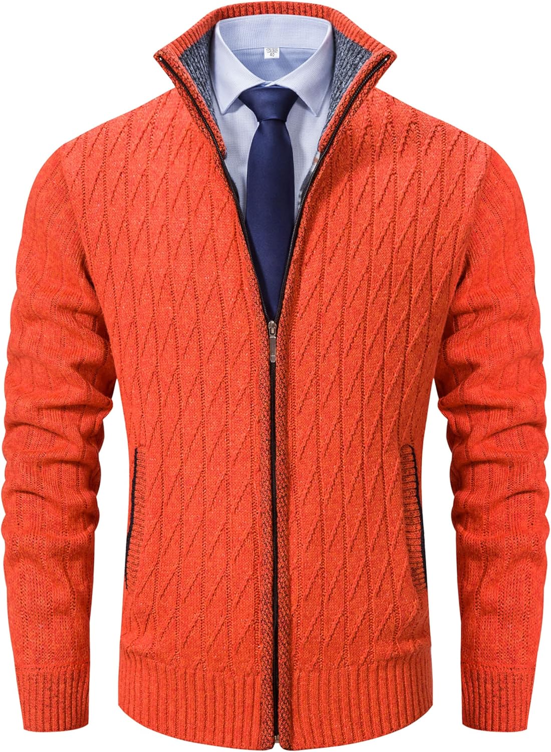 XinYangNi Men's Cardigan Sweaters Knit Zipper Casual Slim Fit Stand Collar with Full Zip and Pockets